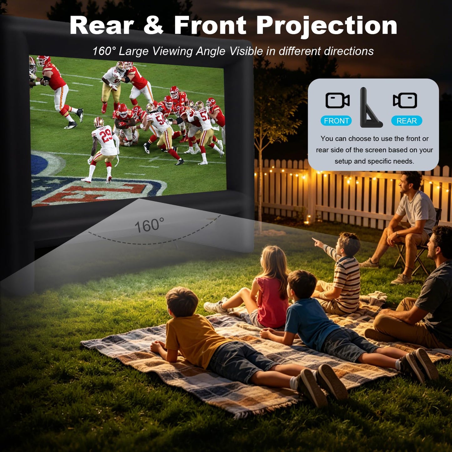 GYUEM Proyector Inflable para Exteriores de 21 pies, Pantalla de Cine, Pantalla Inflable para TV y películas con soplador, Pantalla de proyección portátil, Soporte para proyección Frontal y Trasera