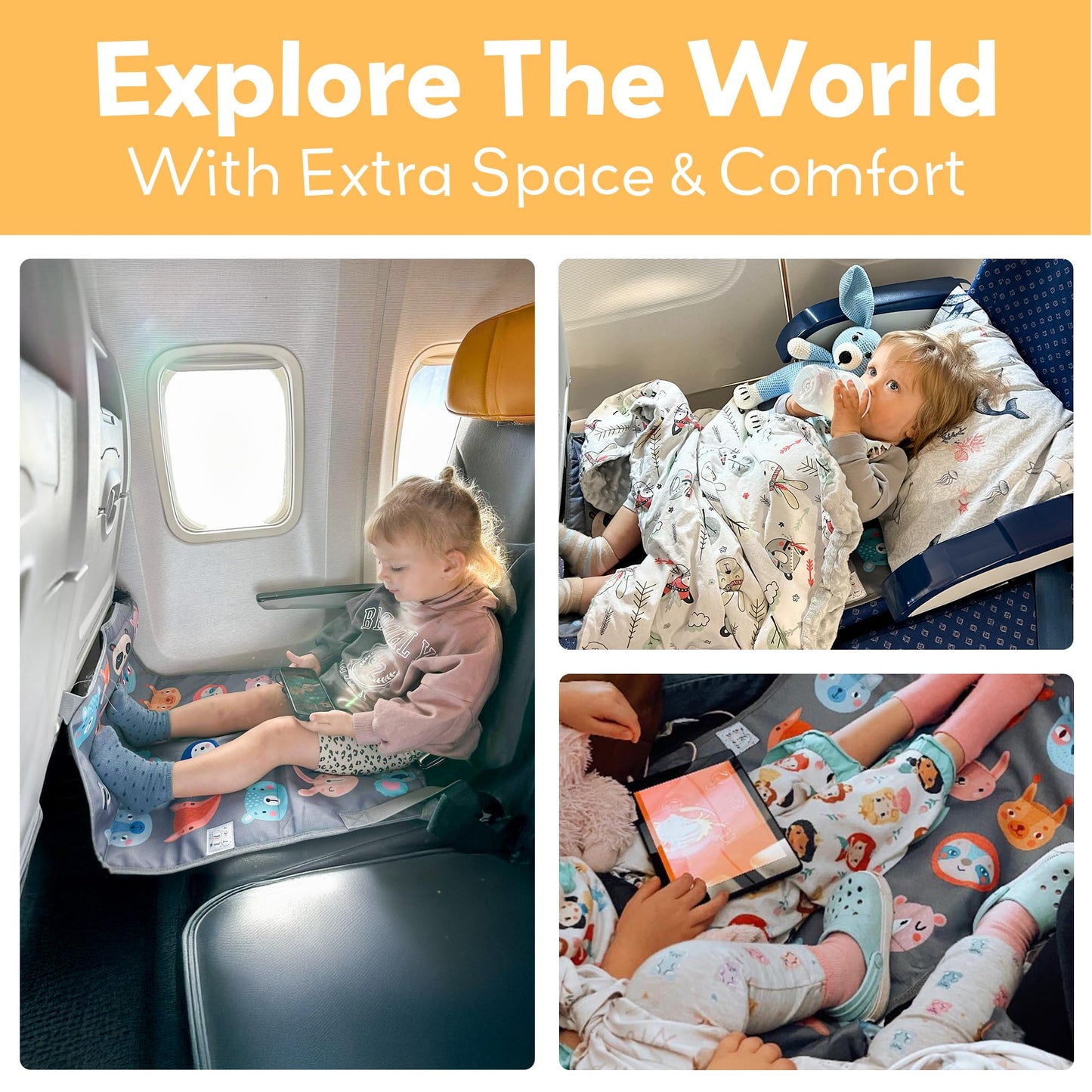 Little Traveler - Cama de Avión para Niños y Extensor de Asiento – Cama Portátil para Viaje, Ajustable y Fácil de Instalar – Esenciales para Viajar con Niños de 1 a 4 Años