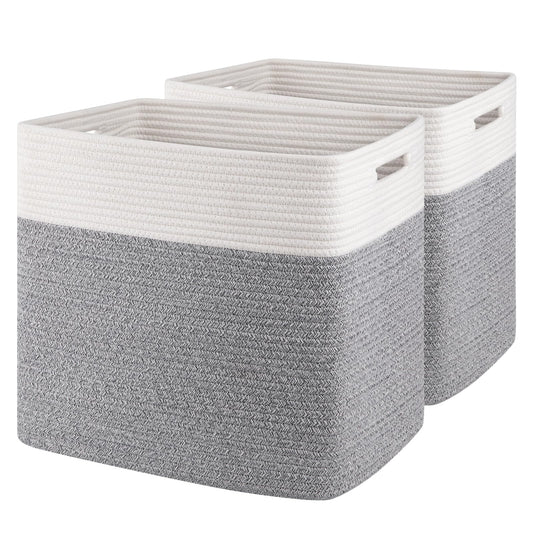 OIAHOMY - Cestas grandes de almacenamiento, cesta de almacenamiento de juguetes, cesta de manta, sala de estar, clóset para recámara, 16.5 x 13 x 15 pulgadas, paquete de 2 unidades, color gris