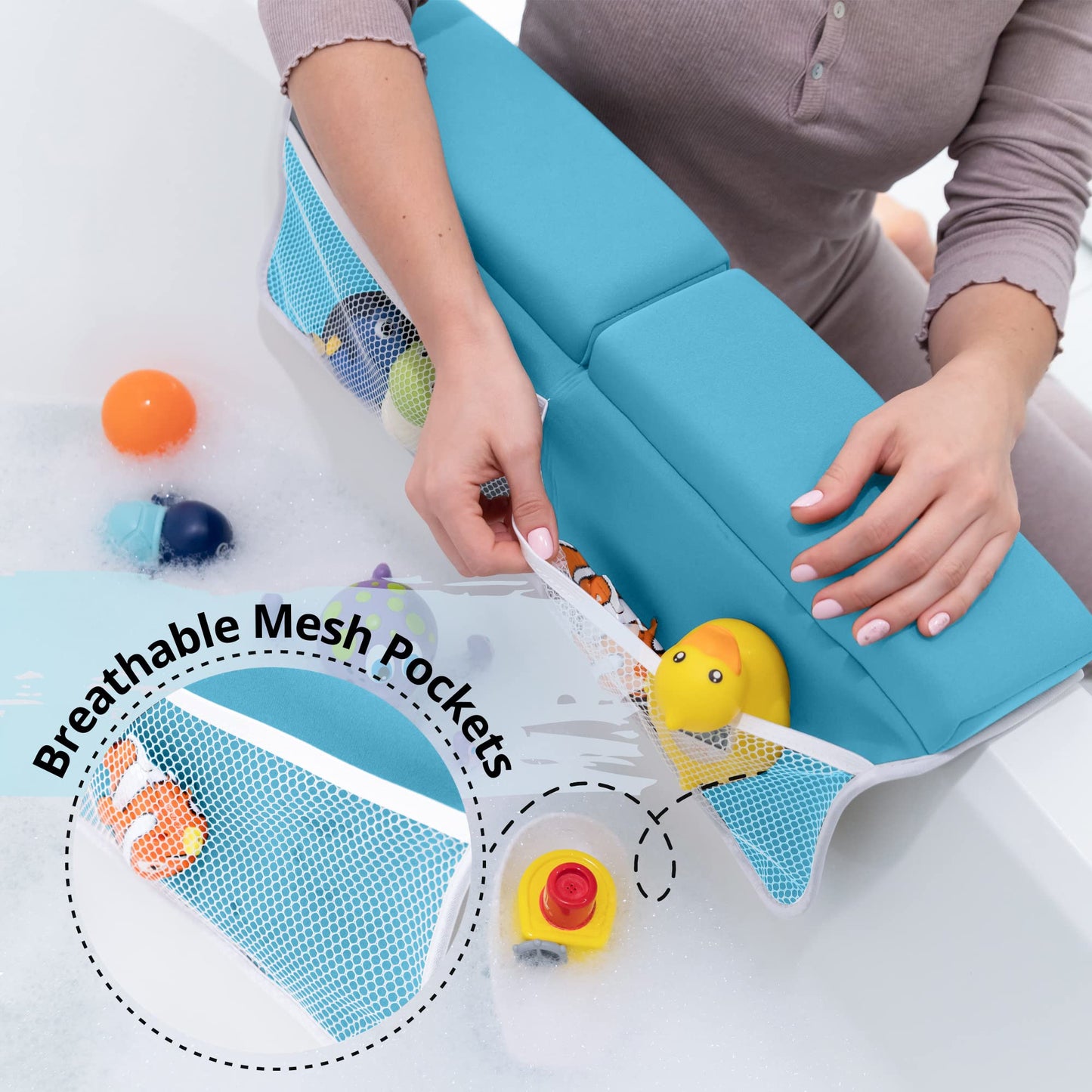 Cuddling - Juego de 2 alfombrillas de baño para bebé de alta calidad, almohadilla antideslizante para rodillas con bolsillos de almacenamiento, lavable a máquina, paquete de almohadillas para orejas