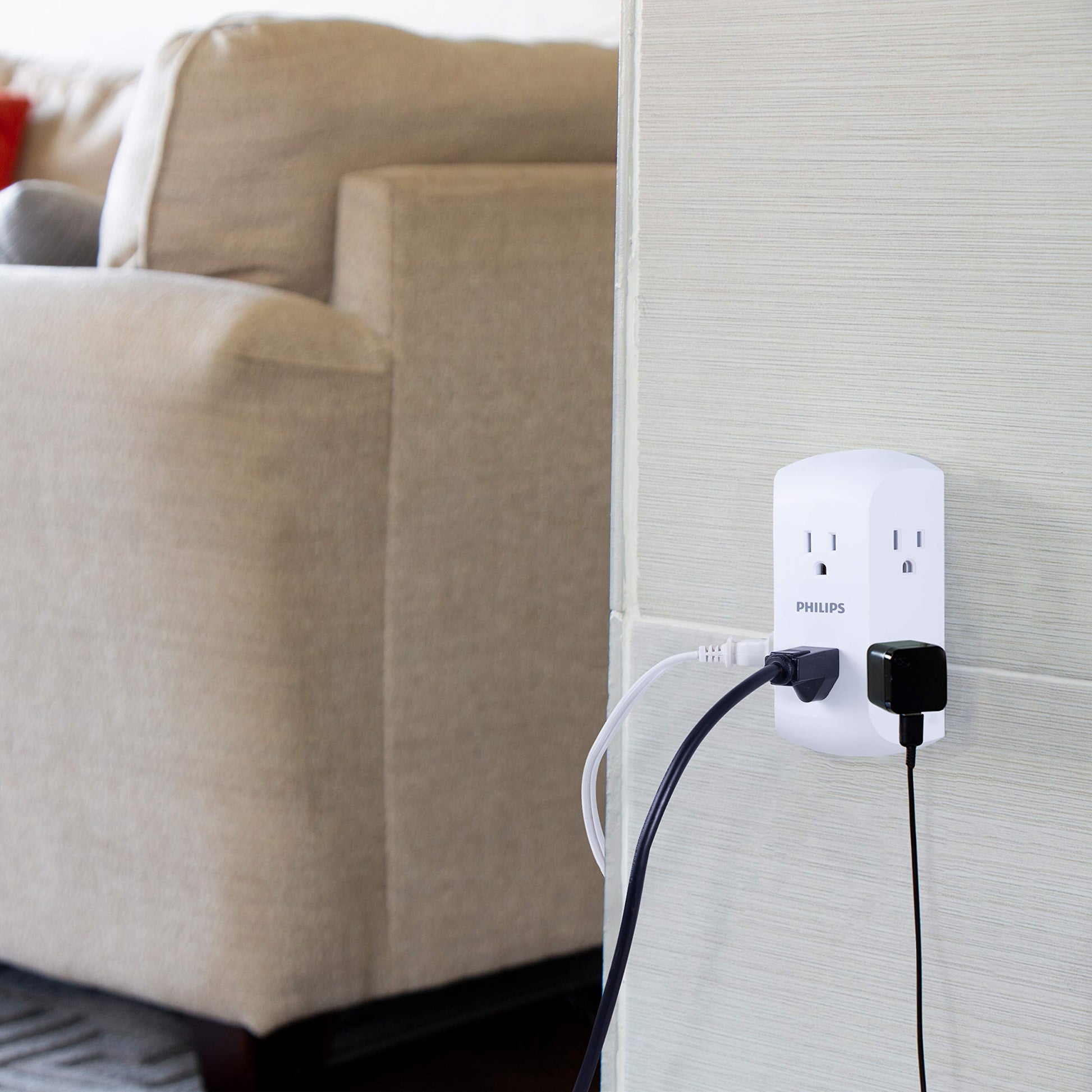 PHILIPS, Multicontacto De Pared De 6 Salidas con Accesos Laterales con Conexión A Tierra, Perfecto para Cargar Teléfonos Móviles, Blanco, 1 Unidad, SPS1460WA/37