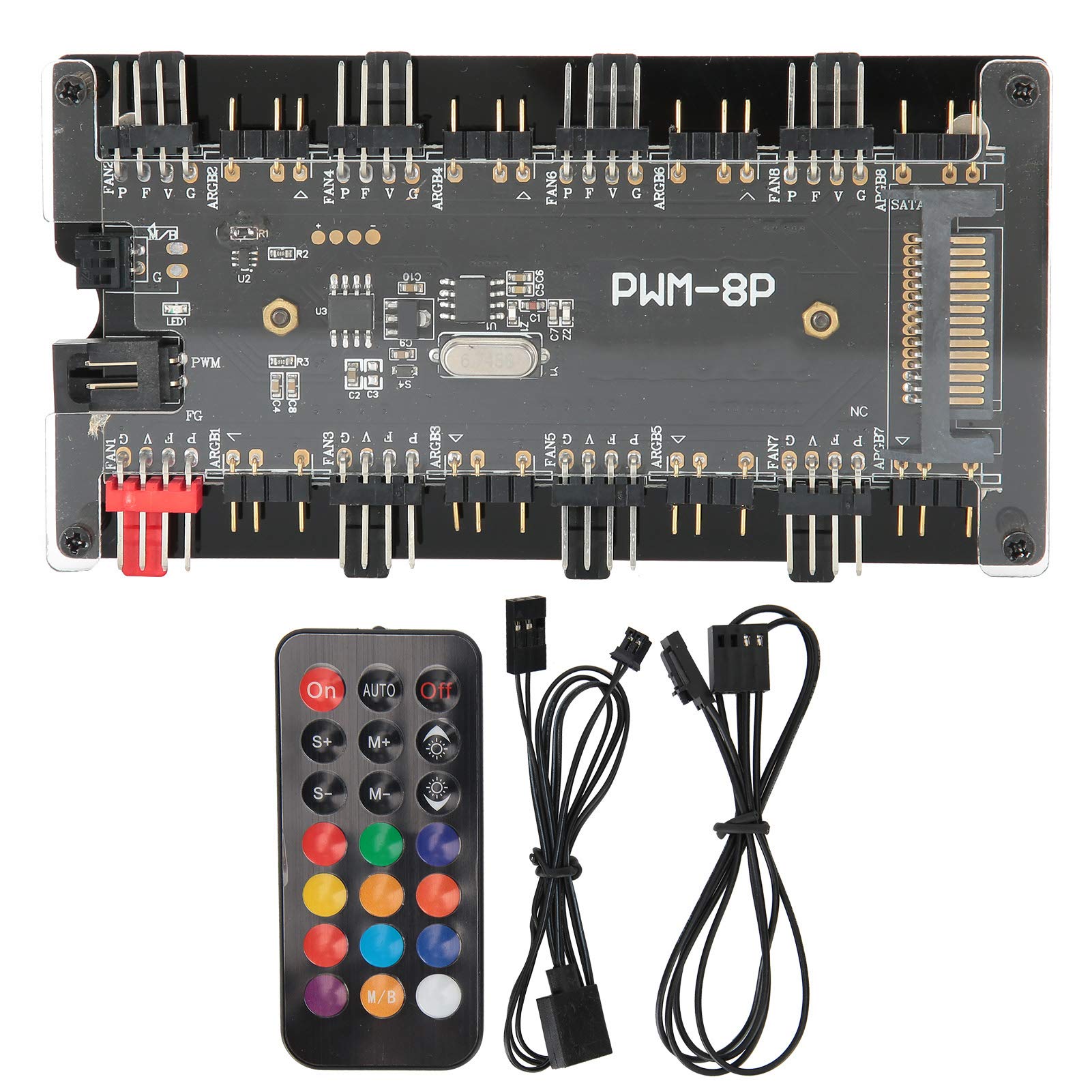 Hub ARGB + PWM, HUB ARGB de 8 vías 5V 3 pines y Hub PWM de ventilador de refrigeración de 8 vías y 4 pines, Iluminación ARGB de 1 vía 5V 3 pines y control remoto