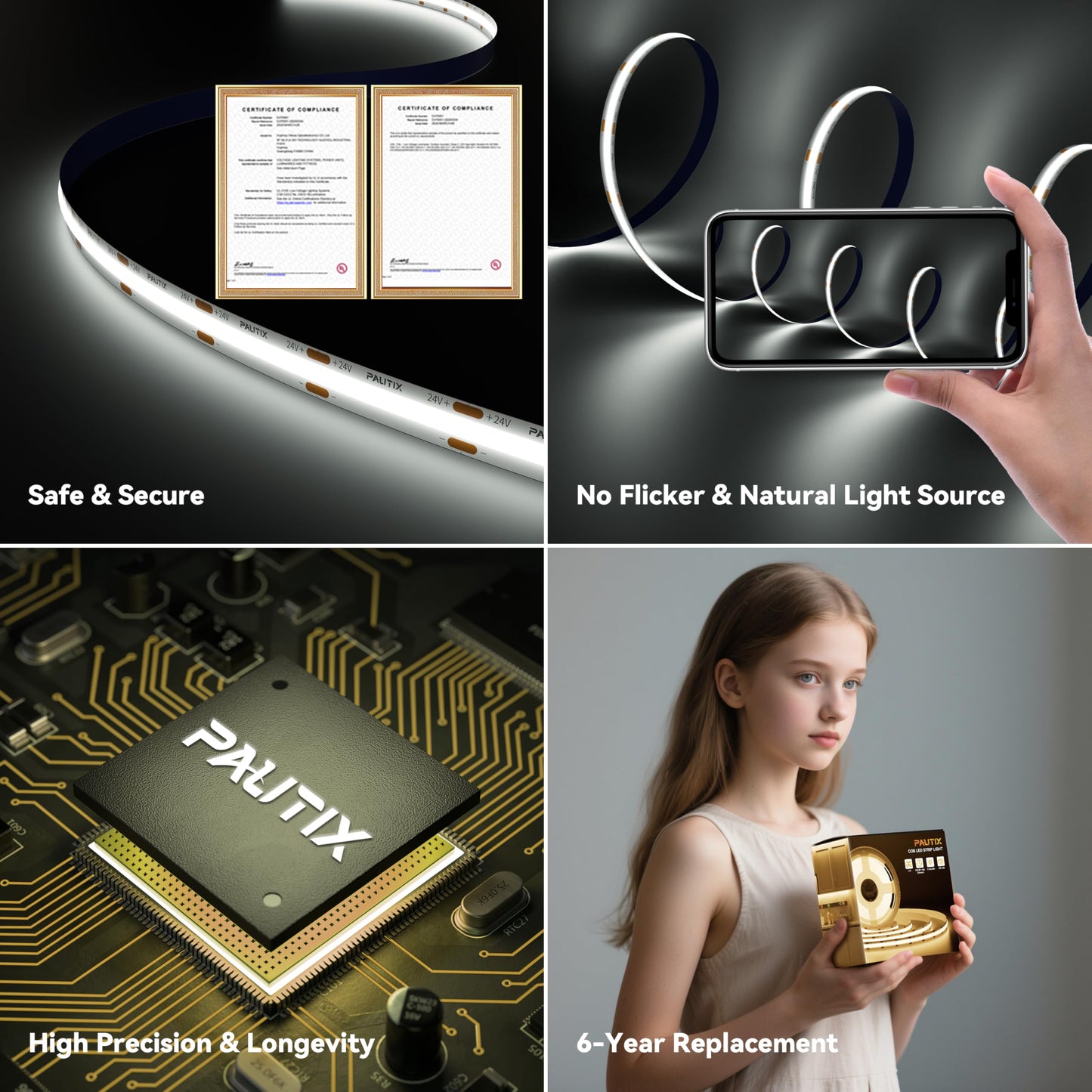 Tira de Luz LED PAUTIX Blanca Luz Diurna Súper Brillante Regulable con Control Remoto para Iluminación de Bricolaje