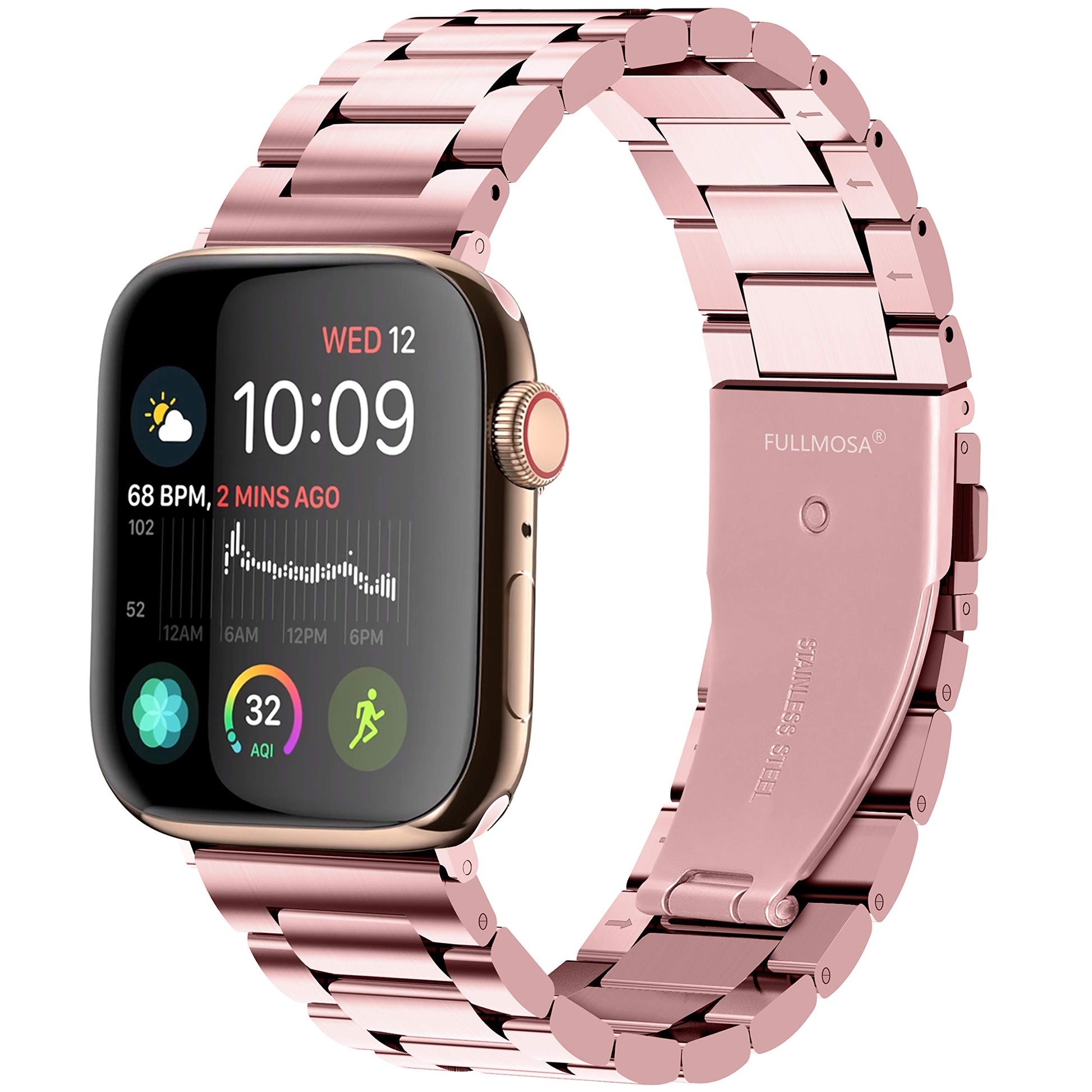 Fullmosa Correa Compatible Con Apple Watch 44mm 45mm 42mm,Pulsera Acero Inoxidable con Case Para iWatch SE/Series 9/8/7/6/5/4/3/2/1,44mm 45mm 42mm Rosa