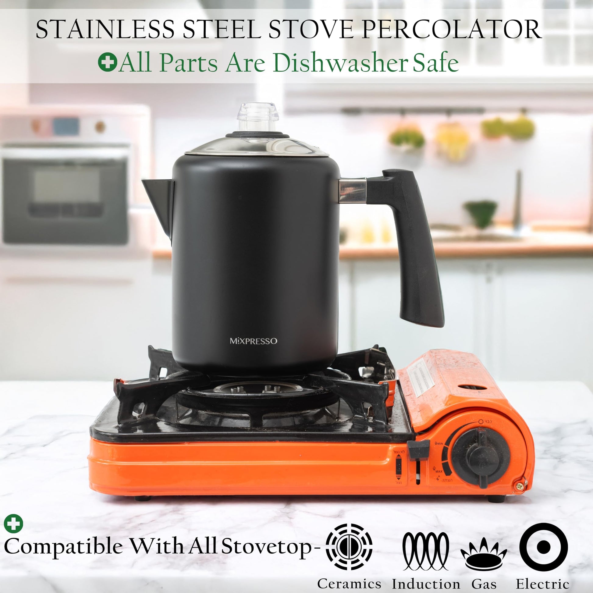 Estufa de Café Mixpresso Negro Acero Inoxidable con Mango de Tacto Frío