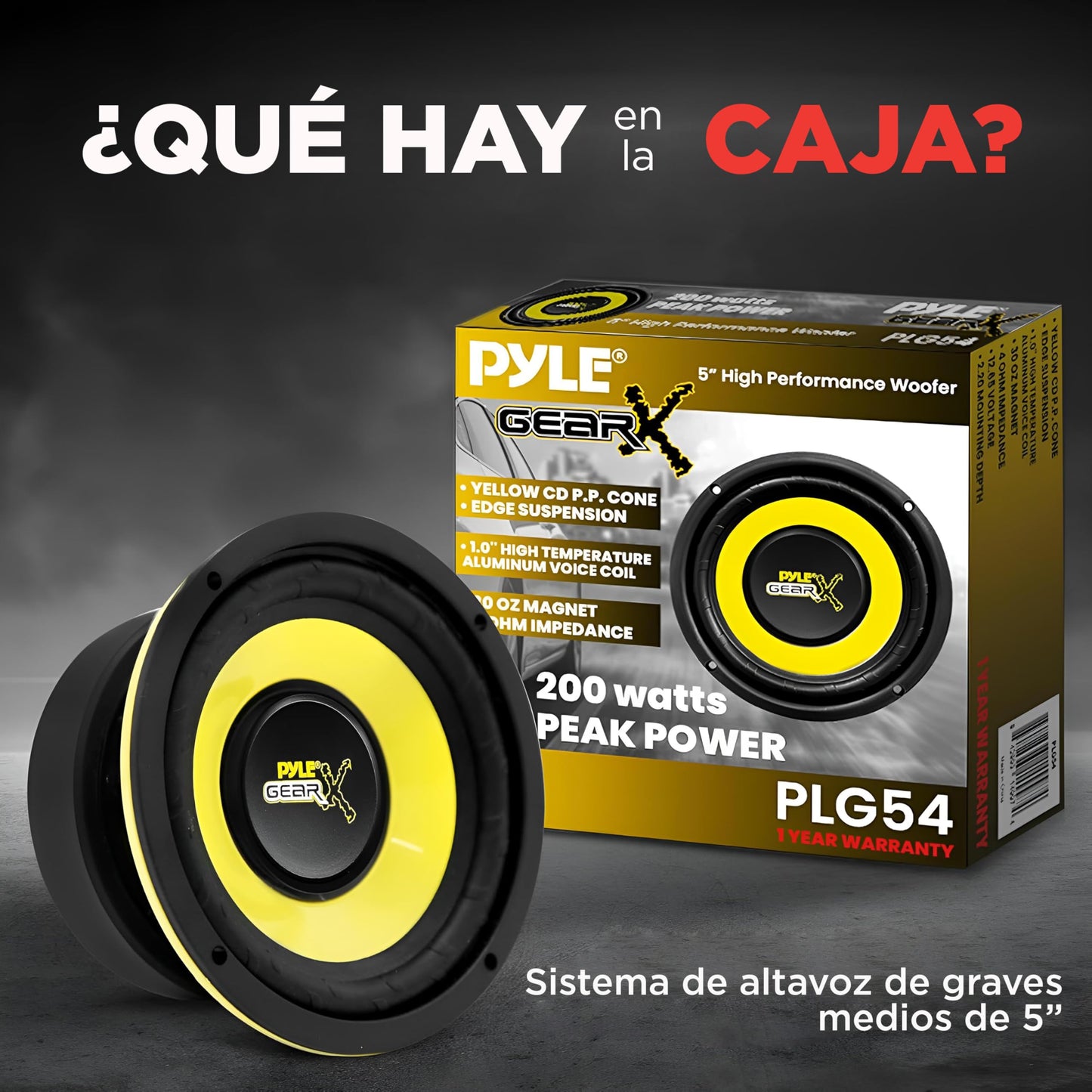Pyle Bocinas de 5" 200W, Medio Bajo para Auto, Woofer de Componente de 4 Ohmios, Bocinas de Sonido para Estéreo de Coche, Imán de 30 Oz, Profundidad de Montaje de 2.32", Bobina de Voz de Aluminio