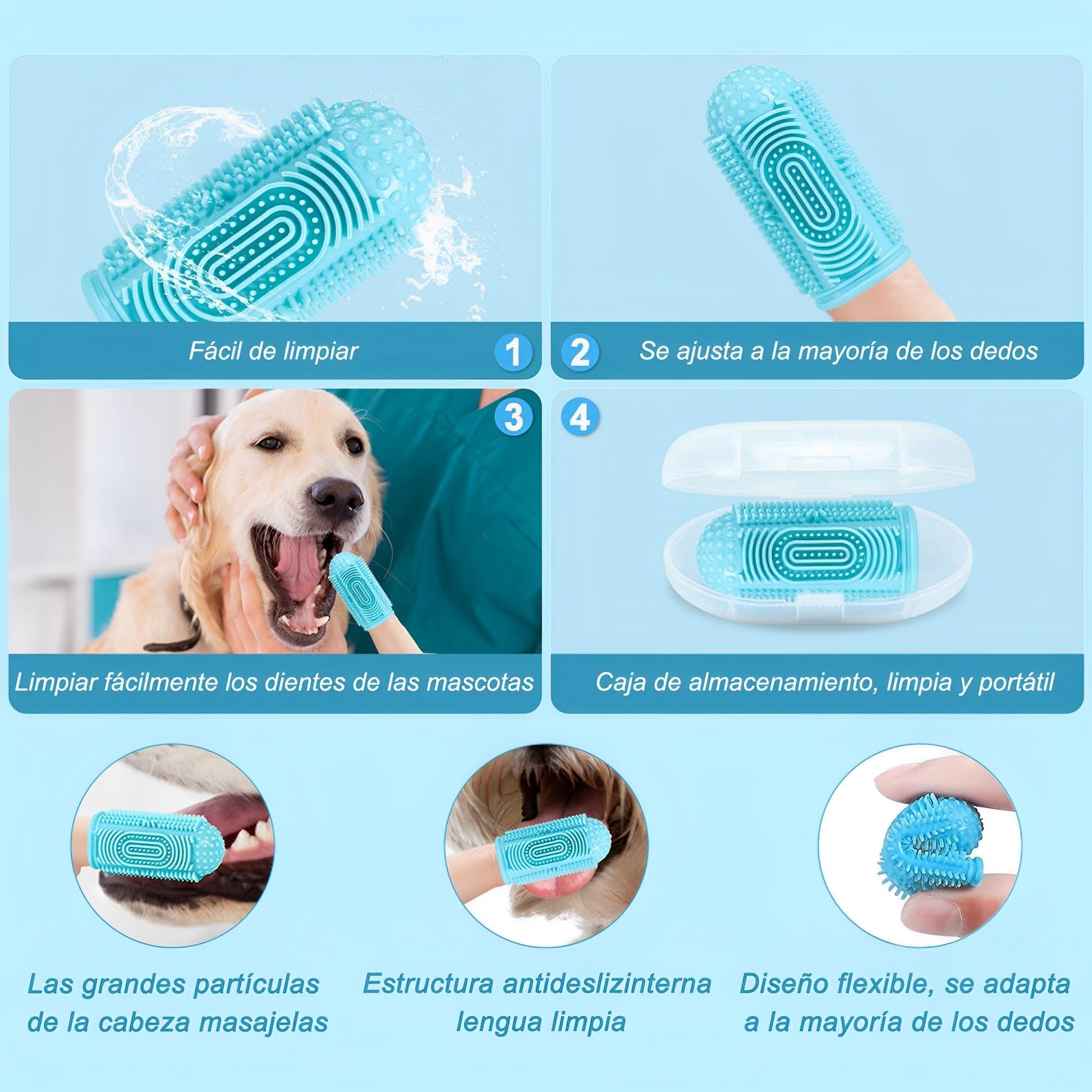 Cepillo de Dientes para Mascotas 4 Piezas, Perros de Silicona Suave, 360° Cepillo Limpieza Dientes para Mascota, Perro, Gato