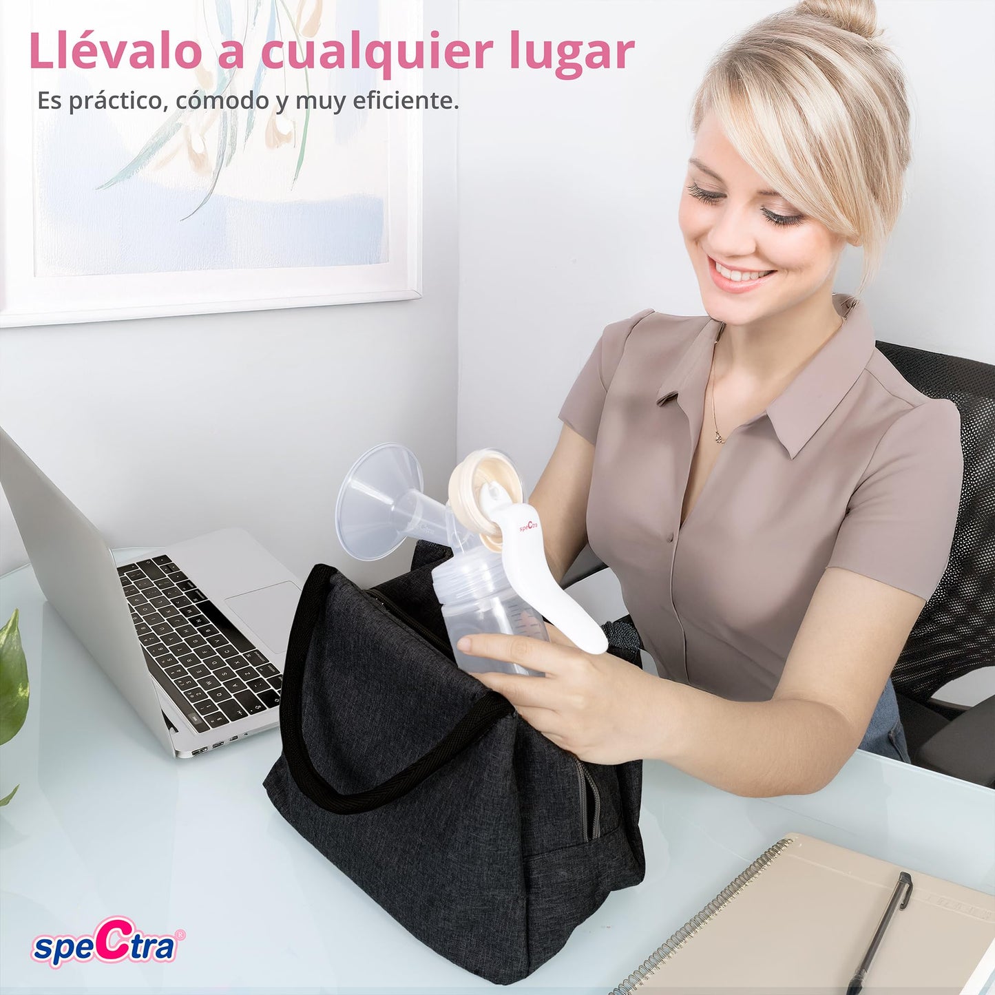 Spectra Extractor de Leche Manual de Cuello Ancho | Saca leche Manual Portátil, Succión Suave y Eficiente | Extractor Lactancia, Biberón, Almacenamiento Leche Materna, Libre de BPA | Copa 28mm