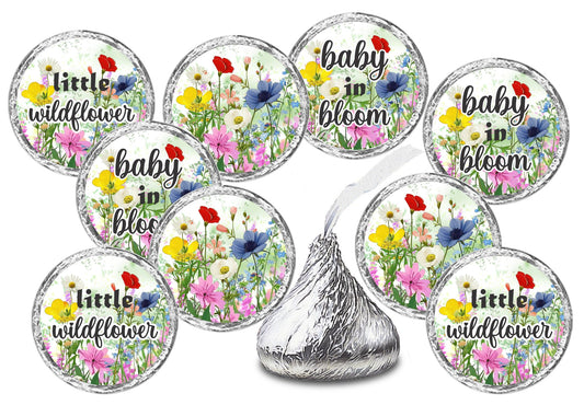 216 etiquetas de besos de flores silvestres para baby shower o fiesta de espolvorear, adorables calcomanías de bebé en flor, decoraciones de fiesta dulce floreciente para nuevas mamás, envolturas