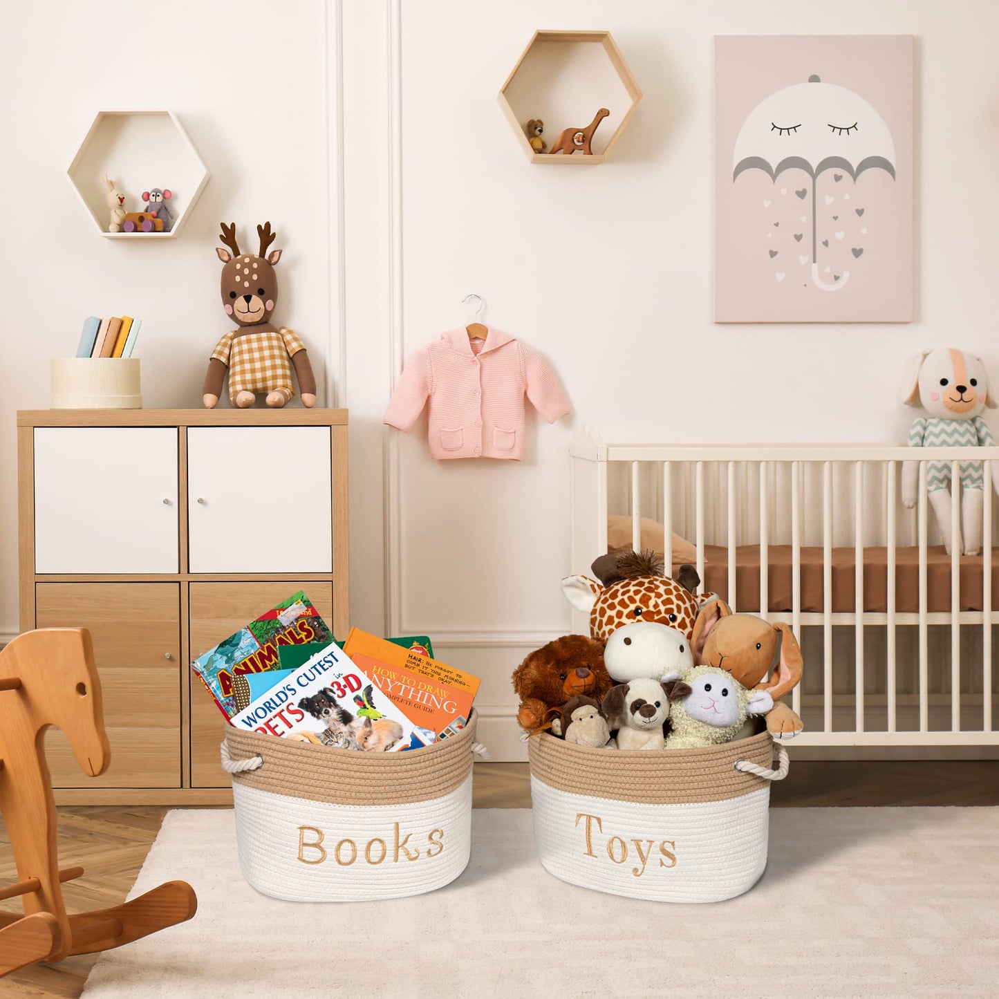 Cesta de juguetes – Contenedor de almacenamiento de juguetes de 15 x 11 x 9 – Contenedores de almacenamiento bordados, contenedor para guardería, sala de juegos, sala de estar, aula (contenedor de