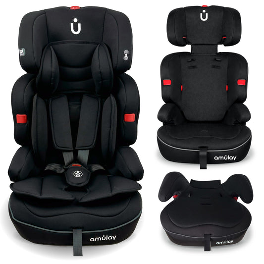 Autoasiento Amulay Negro con Arnés de 5 Puntos y Respaldo Reclinable para Bebé