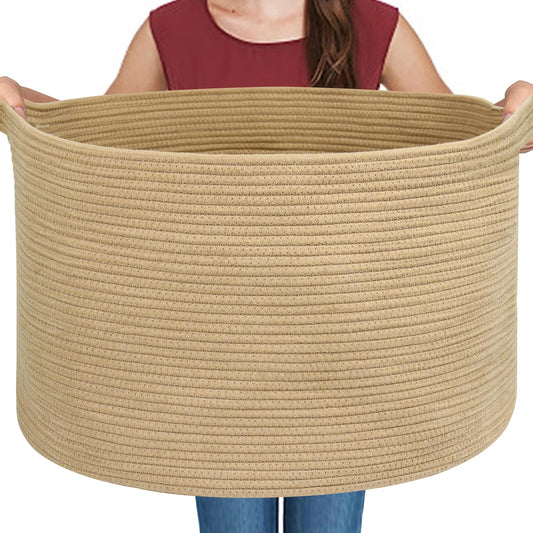 MEGASKET Cesta grande de almacenamiento de yute de 55.88 x 55.88 x 35.56 cm, cesta de almacenamiento de animales de peluche, cesta de cuerda de algodón suave con asa, almacenamiento de mantas, cesta