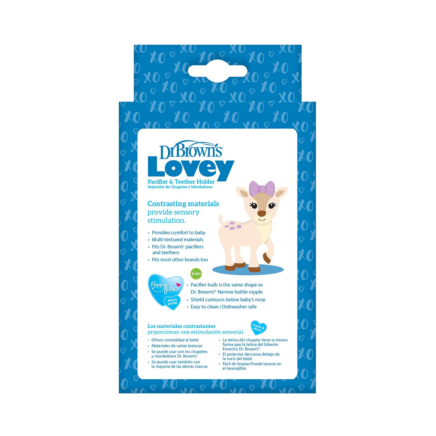 Soporte para Chupete y Mordedor Dr. Brown's Ciervo HappyPaci Rosa para Bebé 0-6 Meses