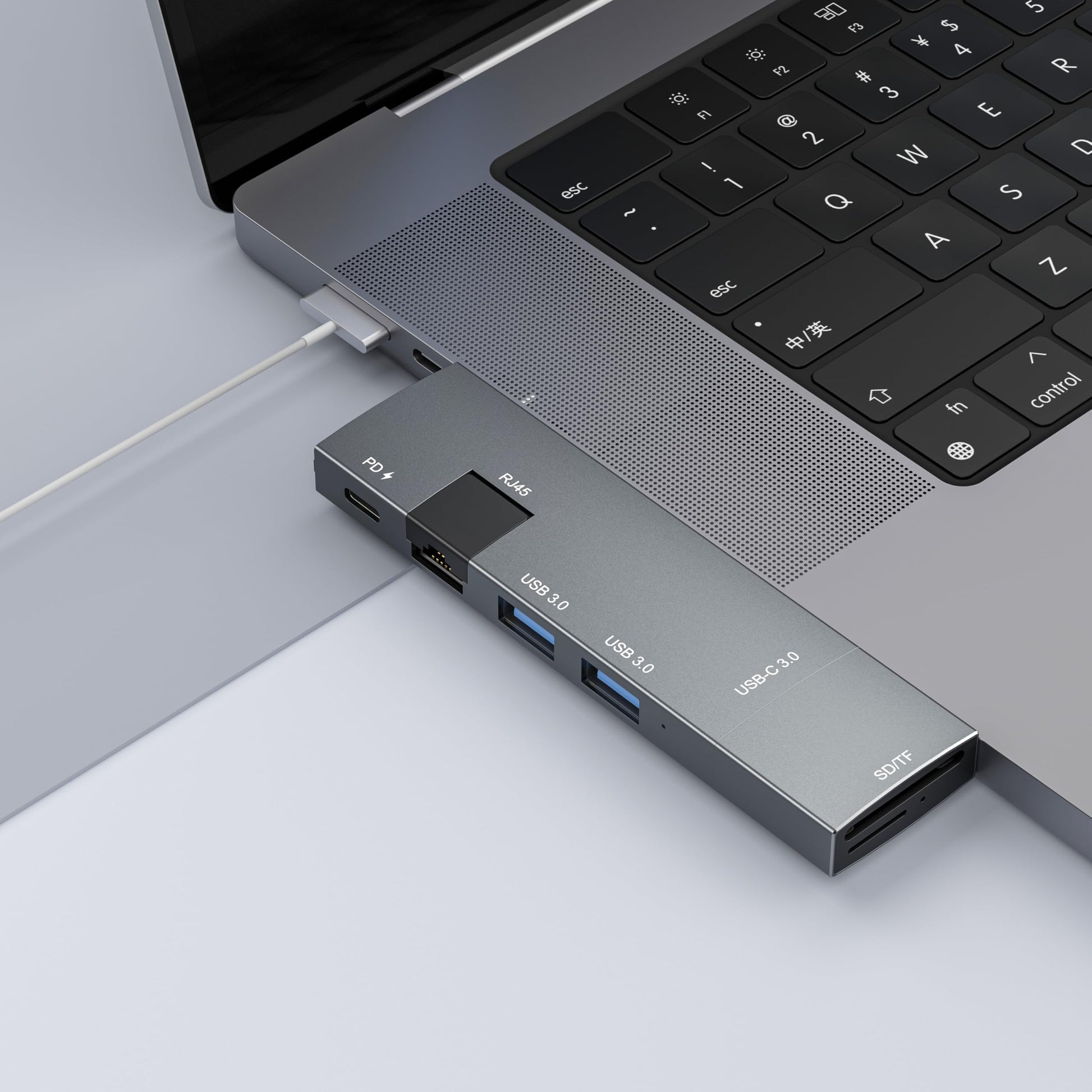 Hub USB C 7-en-2 para MacBook Thunderbolt 4 con HDMI 4K 60Hz Ethernet y Lector de Tarjetas MicroSD SD
