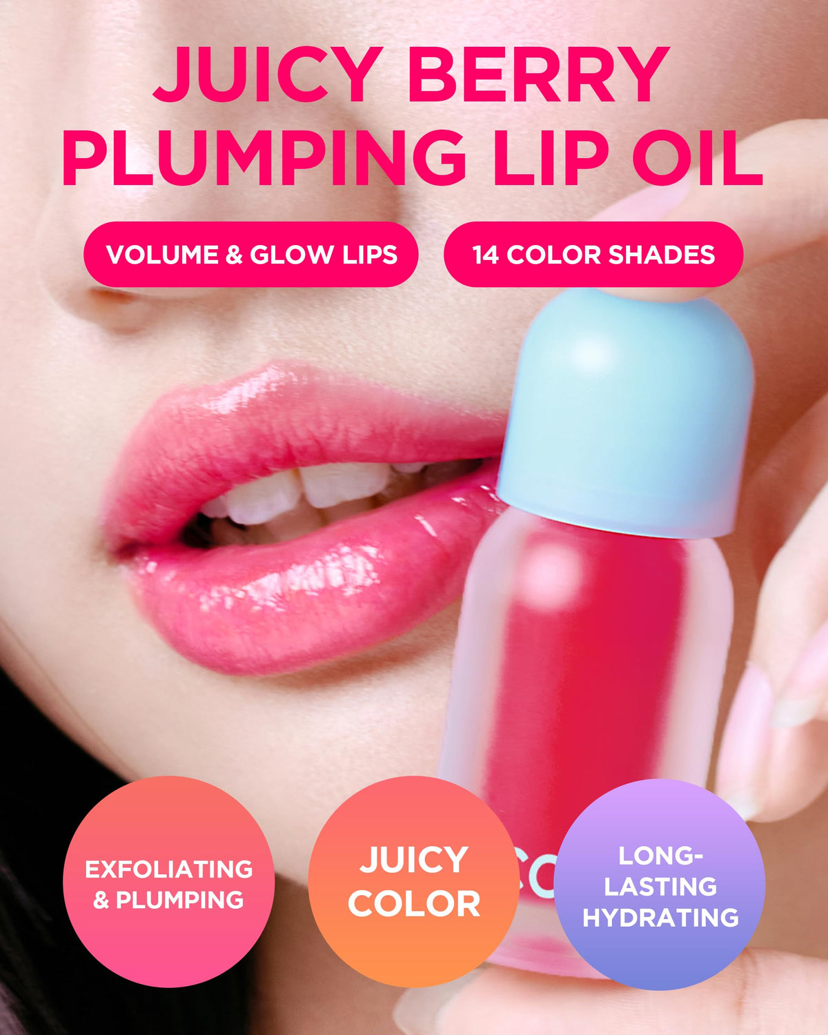 TOCOBO Juicy Berry Plumping Lip Oil 12 Cherry Ade – Aceite labial hidratante vegano coreano con aceites vegetales para un alto brillo – Fórmula no pegajosa para todos los tonos de piel, 4g