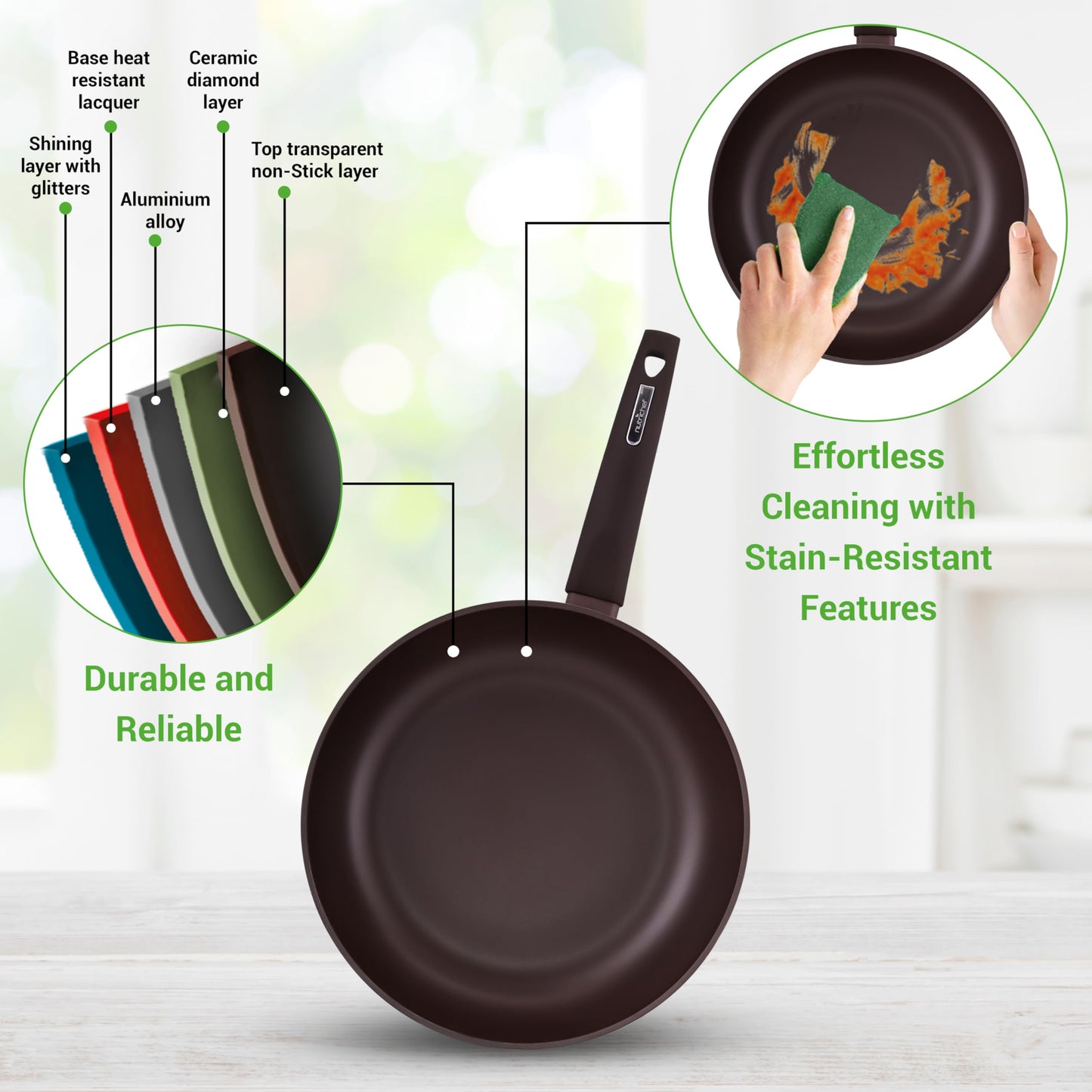 NutriChef juego de sartenes y ollas para cocina antiadherentes 12 piezas marron. Recubrimiento duradero, compatibles con todas las estufas.