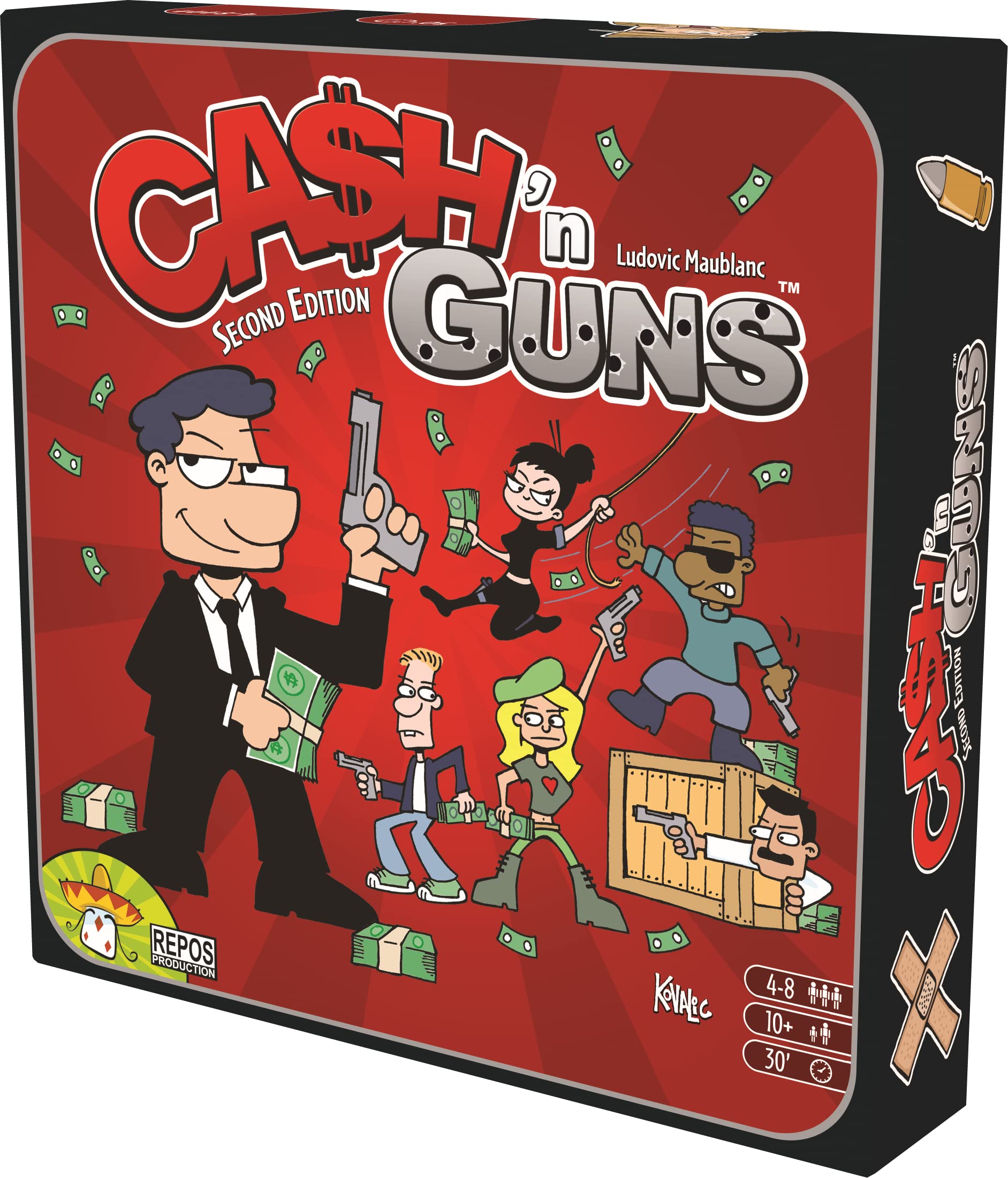 Cash 'N Guns Second Edition Party, juego de mesa de estrategia de robo de dinero, juego de gángster para adultos y niños, edades de 10 años en adelante, 4 a 8 jugadores, tiempo de juego promedio de 30 minutos, hecho por Repos Production