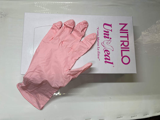 Guante de Nitrilo Uniseal Color Rosa Talla Extra chica