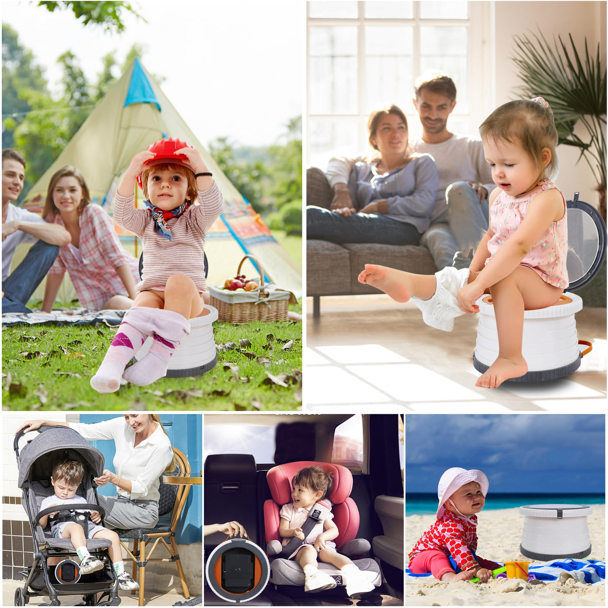 SunnySmile - Inodoro portátil para niños, asiento portátil para orinal para viajes de niños, orinal de viaje con bolsa de viaje, aplicable a camping, uso en interiores y exteriores, incluye 75 bolsas