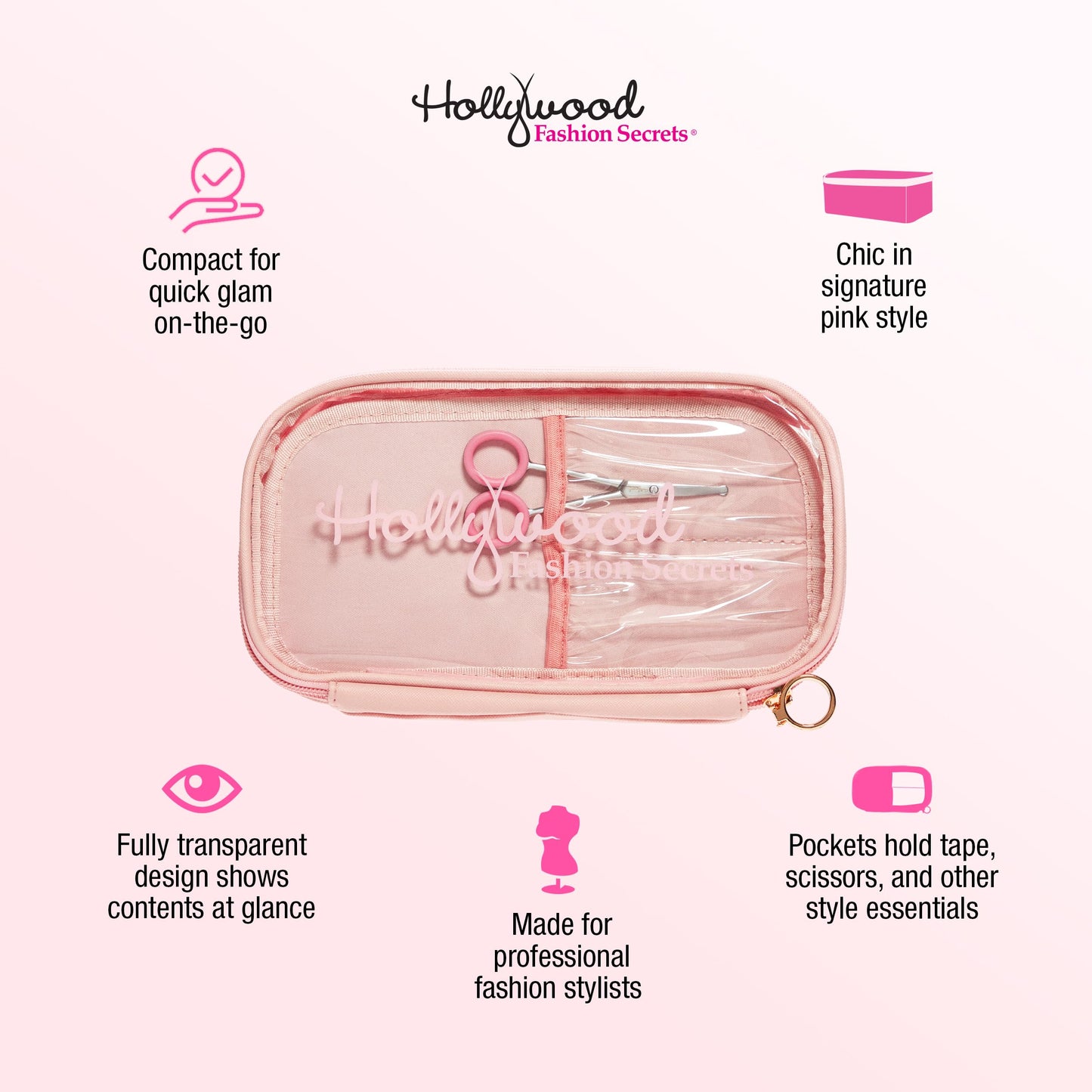 Hollywood Fashion Secrets - Bolsa de maquillaje transparente - Organizador de almacenamiento, pequeña bolsa de maquillaje de viaje, bolsa de cosméticos para mujeres con divisor