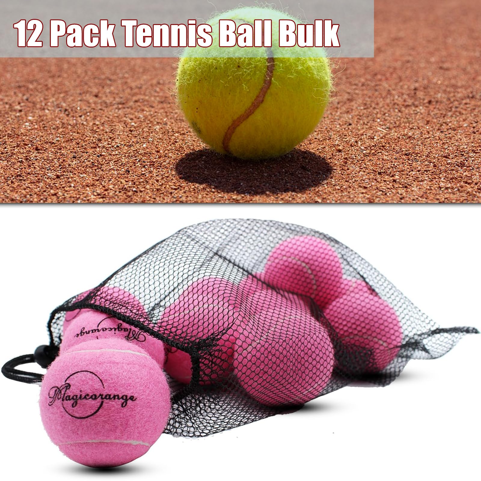 Magicorange - Pelotas de tenis, paquete de 12 pelotas de entrenamiento avanzadas, vienen con bolsa de malla para un fácil transporte, buenas para entrenamiento principiante (rosa)