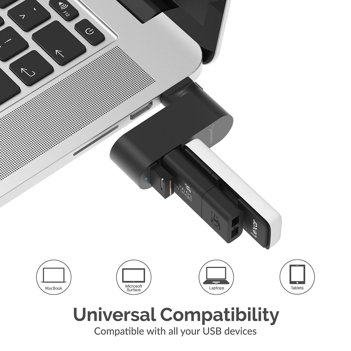 Hub USB 3.0 Mini de Aluminio Sabrent Premium Tres Puertos Giratorio 90° 180°