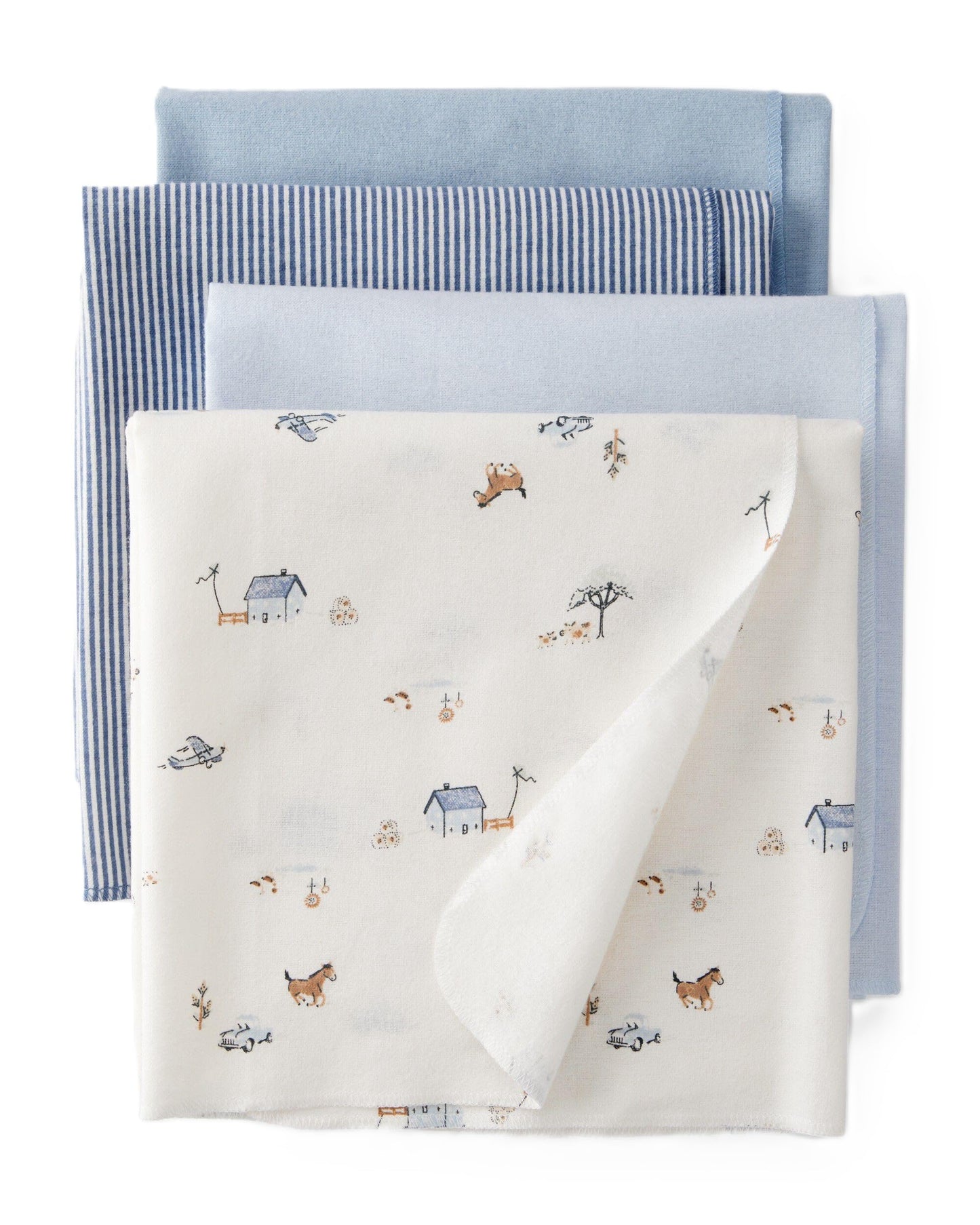 Carter's Baby - Juego de 4 mantas de recepción unisex, de algodón suave y transpirable, fundas ligeras para bebé, esenciales para guardería, 40 x 30 pulgadas (azul/marfil)