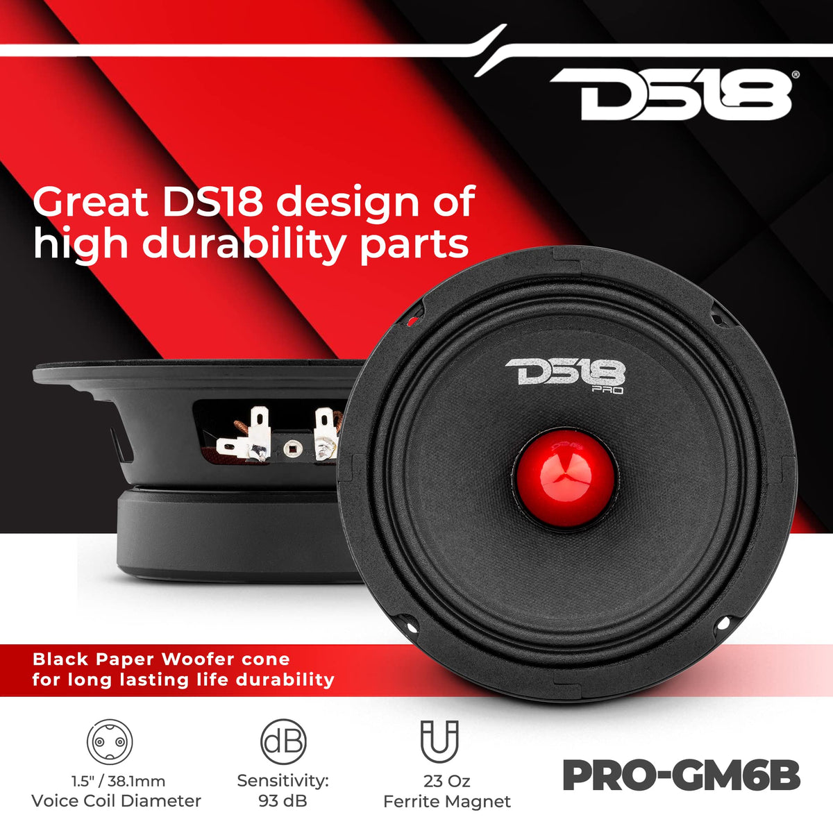 Altavoz Medio DS18 Rojo con Bullet de Aluminio para Sistema de Sonido de Coche o Camión