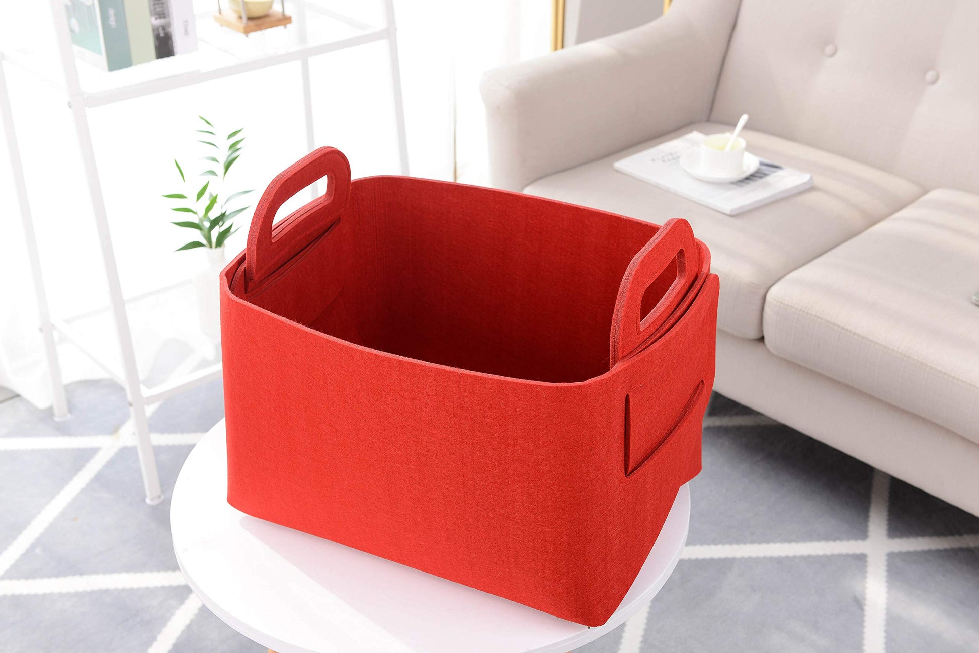 Minoisome - Cesta de almacenamiento de fieltro plegable y conveniente organizador de caja con asas de transporte para oficina, recámara, clóset, bebés, guardería, juguetes de lavandería (rojo, 15.7