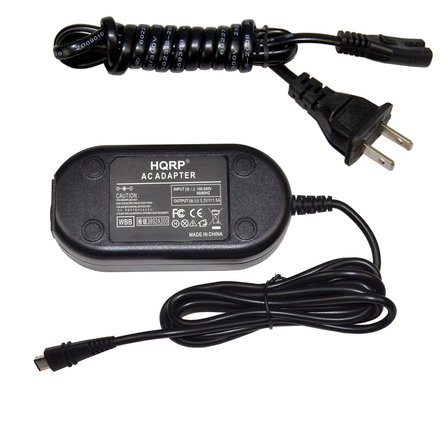 HQRP - Adaptador de CA para Canon CA-110 CA110 - Cable de alimentación DC 5.3 V 1.5 A - VIXIA HF-R70 HF-R700 HF-R60 HF-R600 - LEGRIA HF-R26 HF-R28