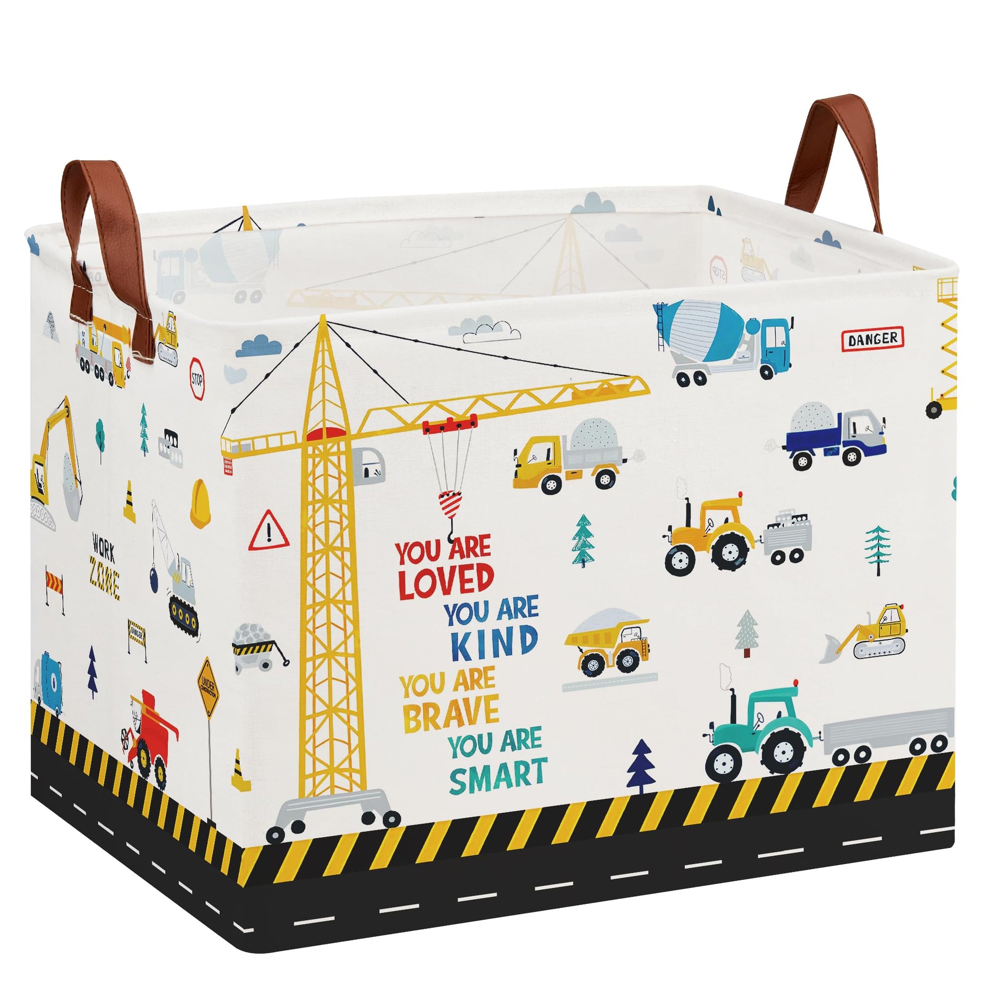 Cesta para decoración de vivero de construcción, cesta de almacenamiento de regalo para niños, camiones de transporte, excavadoras, cesta de juguetes para bebé, cesta de bebé, grande, rectangular,