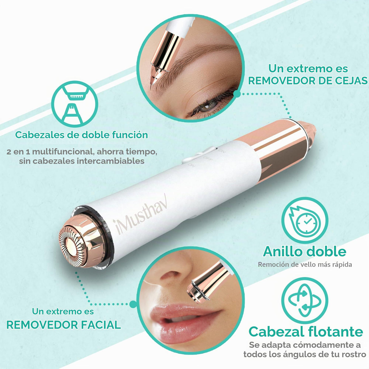 Removedor 2‑en‑1 de Vello para Cejas y Facial para Mujer, Indoloro Flawless