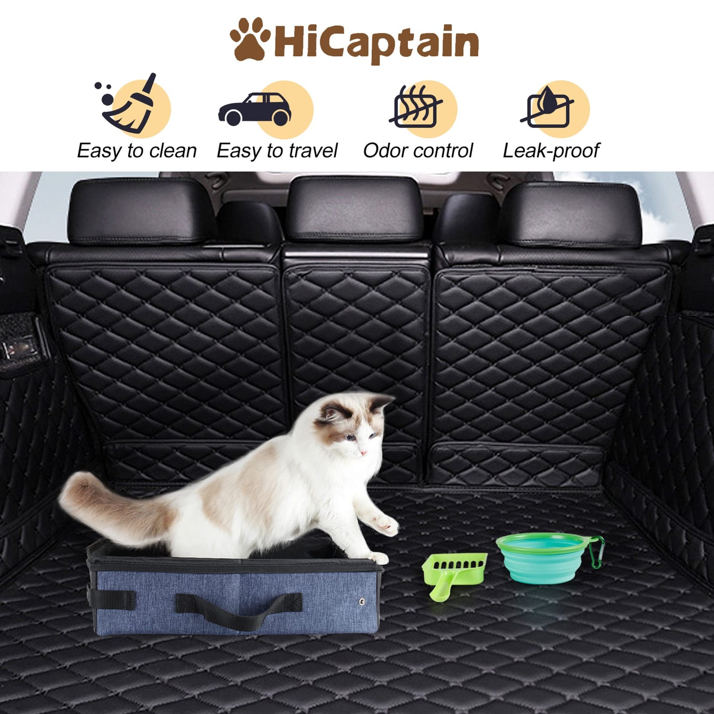 HiCaptain - Caja de arena para gatos de viaje con tapa y asa, portátil, portátil, plegable, para gatos (L, negro/gris)