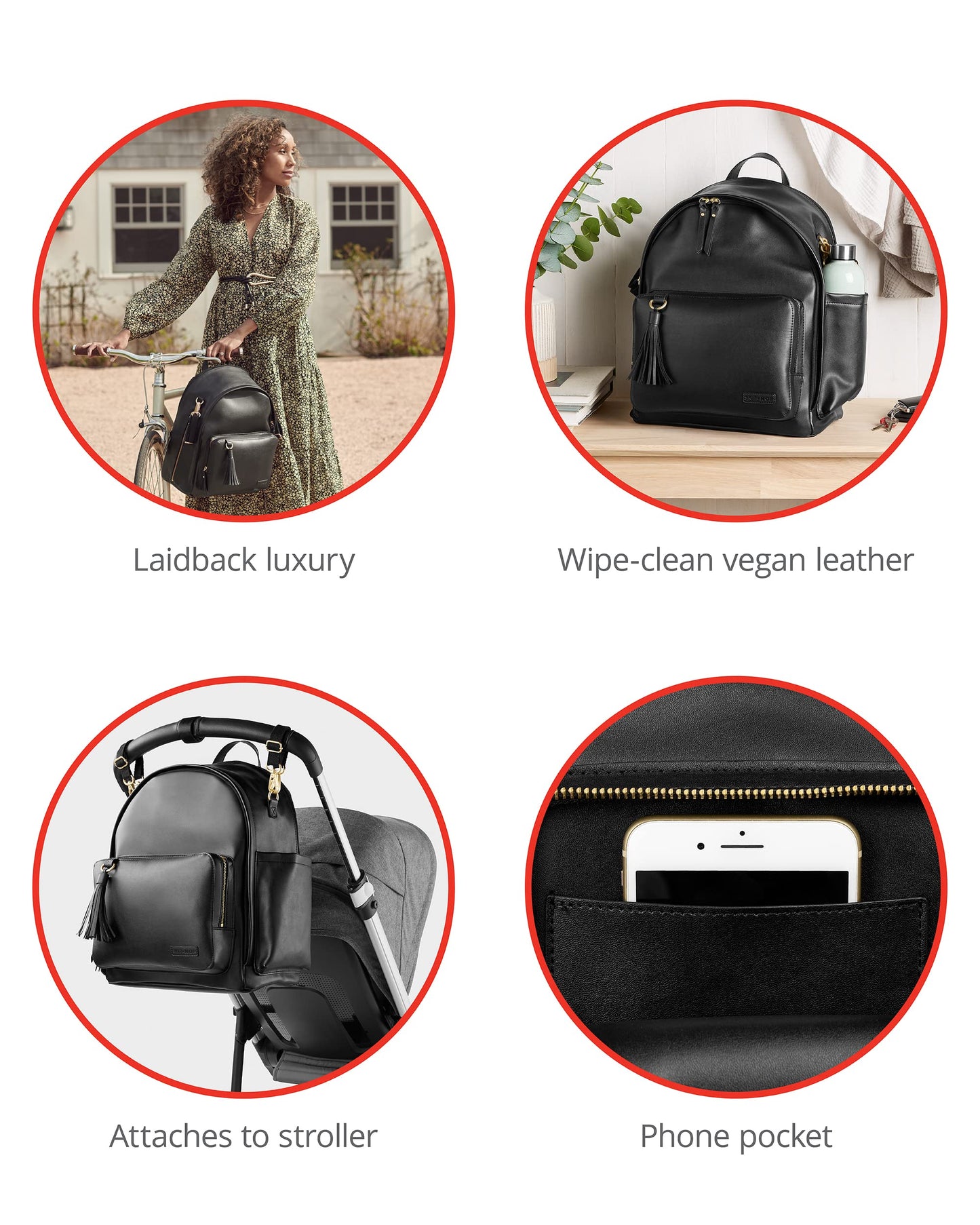 Skip Hop Mochila De Pañales: Bolso De Viaje Para Bebé Multifunción Convertible Greenwich Con Cambiador Y Correas Para Cochecito, Cuero Vegano, Negro