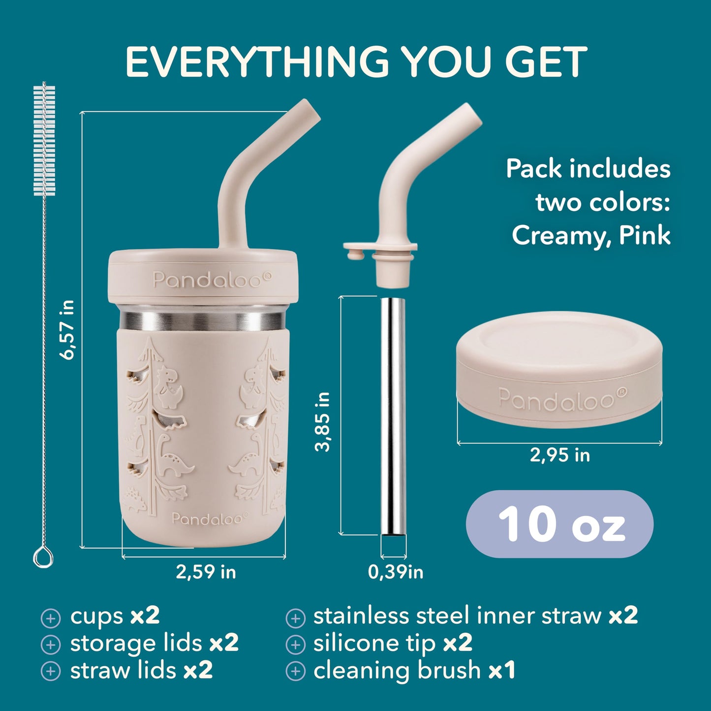 Pandaloo® - Vasos de licuado para niños pequeños - vaso de acero inoxidable con pajita, taza para batidos, sin BPA, tazas de aperitivos para niños pequeños, 295 ml (10 oz)