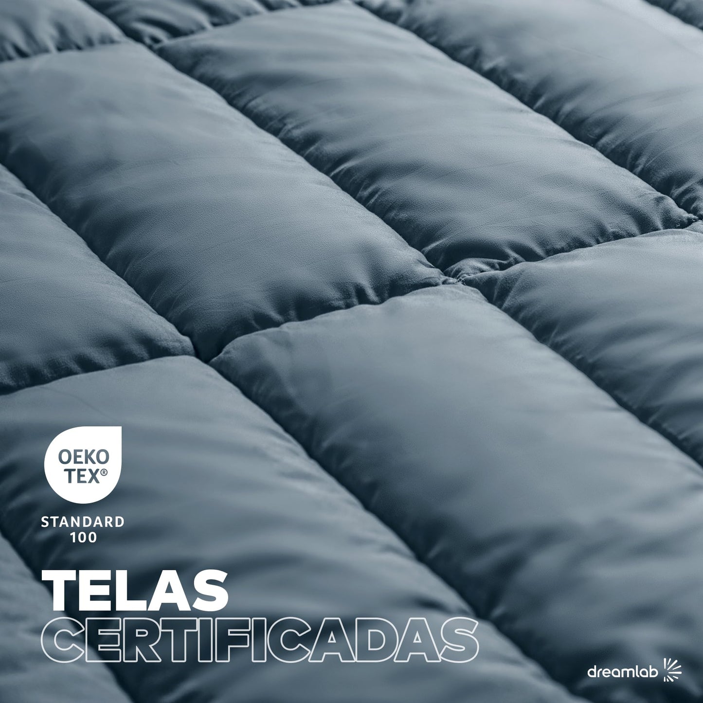Dreamlab Edredón Acolchado para Toda Estación. Relleno de Microfibras Recubiertas con Gel. Lavado a Máquina.Usar como Edredón o con Funda Duvet. Hipoalergénico. (Azul Mezclilla, King Size 259 x 223cm)