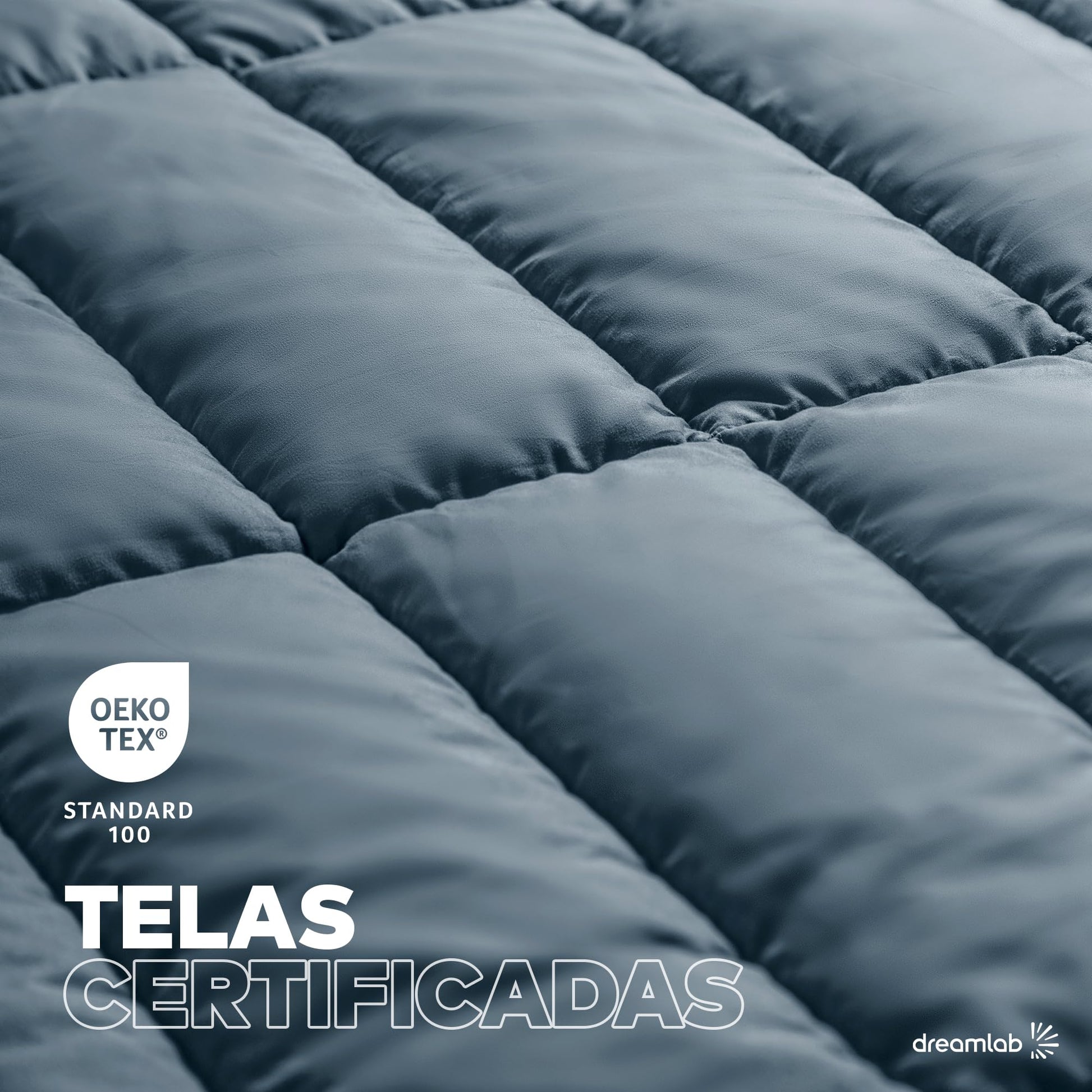 Dreamlab Edredón Acolchado para Toda Estación. Relleno de Microfibras Recubiertas con Gel. Lavado a Máquina.Usar como Edredón o con Funda Duvet. Hipoalergénico. (Azul Mezclilla, King Size 259 x 223cm)