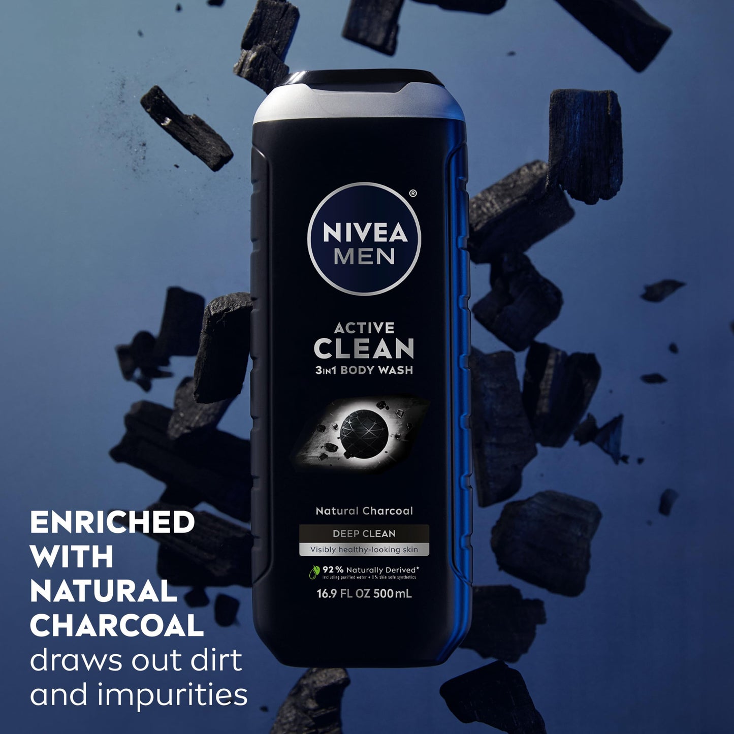 NIVEA MEN Jabon Líquido Corporal Active Clean 3 En 1 Cuerpo, Rostro Y Cabello 500ml, Para Hombre