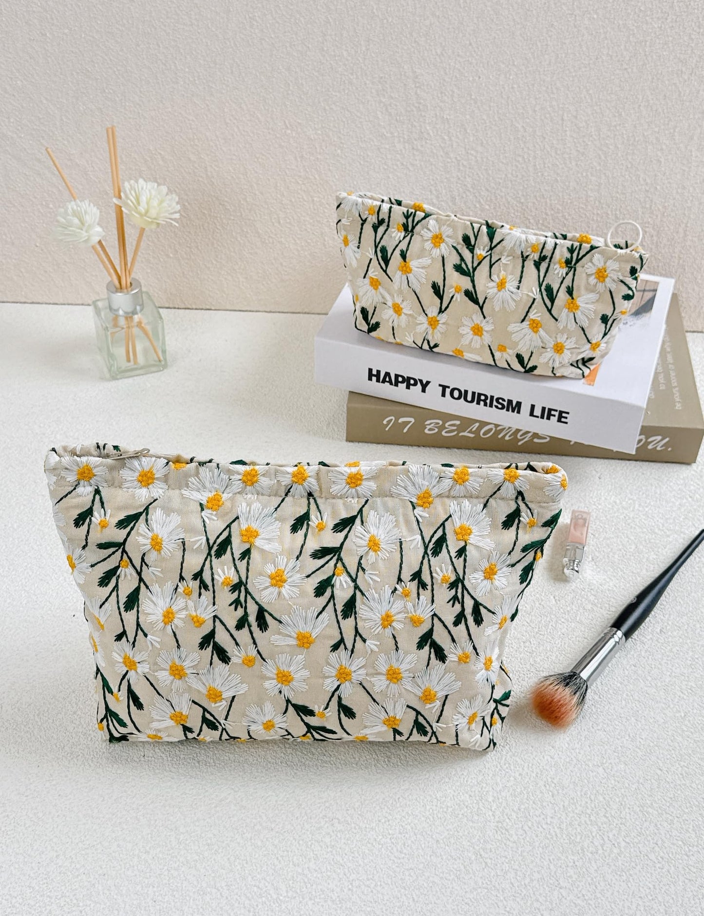 RIKMOXR MAKYE UP BOLSA, Margarita, Bolsa de maquillaje de flores