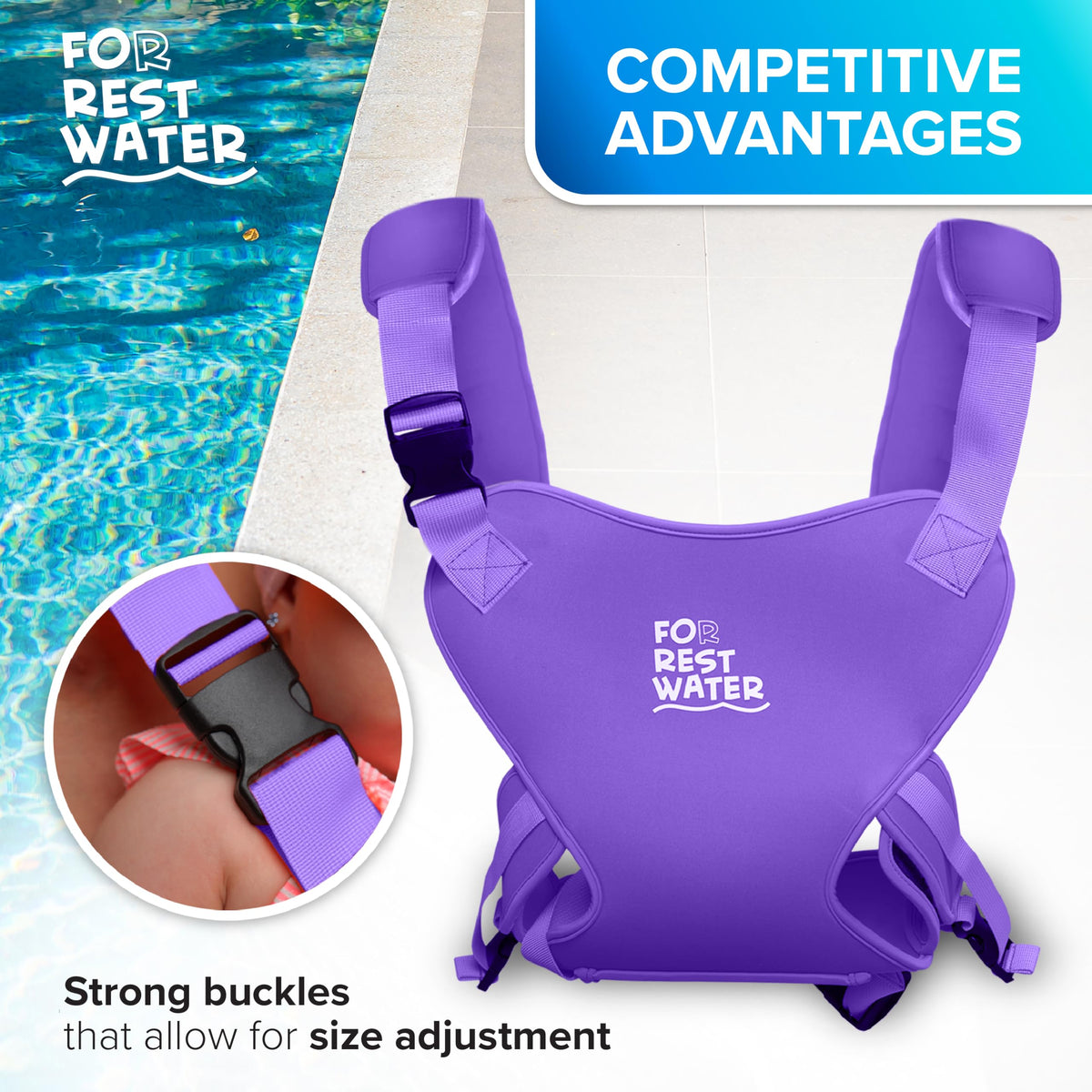 Portabebés para agua de descanso – Eslinga ergonómica de neopreno de alta calidad para diversión en agua y tierra cálida y segura (4-24 meses) – Arnés ajustable para bebés y niños pequeños