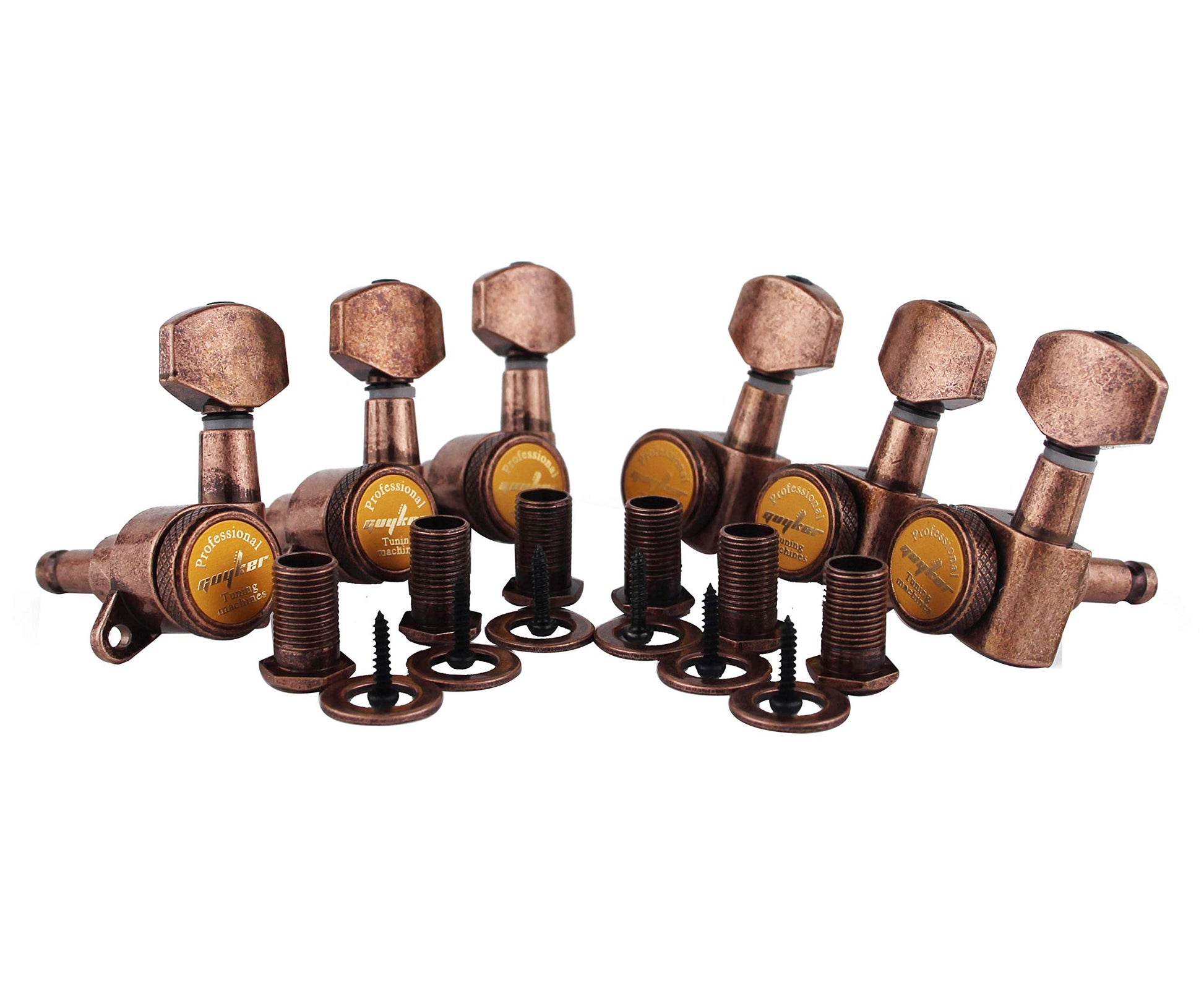 Guyker - Afinadores de bloqueo para guitarra (6 para izquierda) - 1:18 - Clavijas de afinación de cuerda de bloqueo para guitarra eléctrica ST TL SG LP Style eléctrica, folk o acústica, bronce antiguo