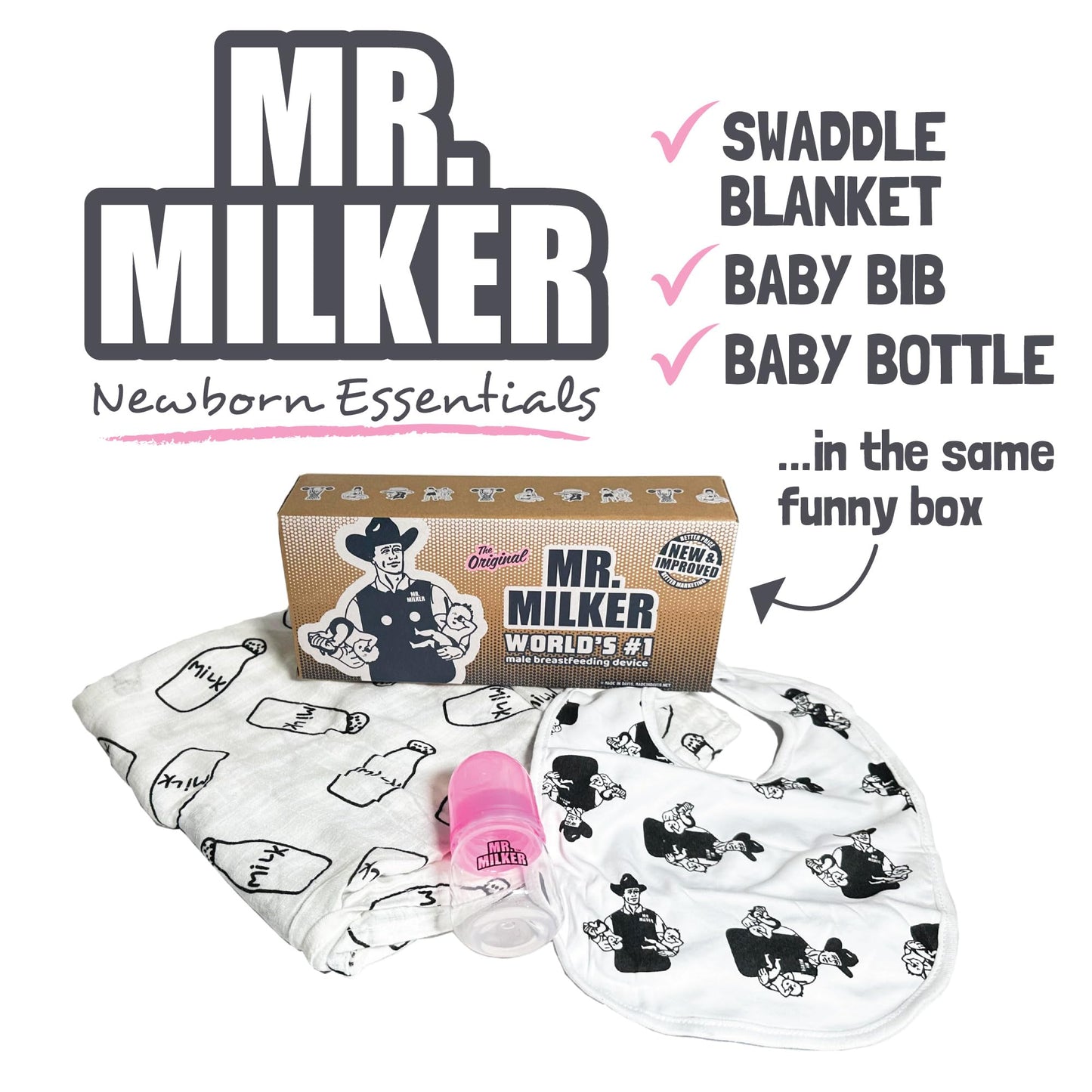 Mr. Milker - Now Men Can Breastfeed. Baby Shower Gag - Regalo divertido para el día del padre (Sr. Milker Newborn Essentials)