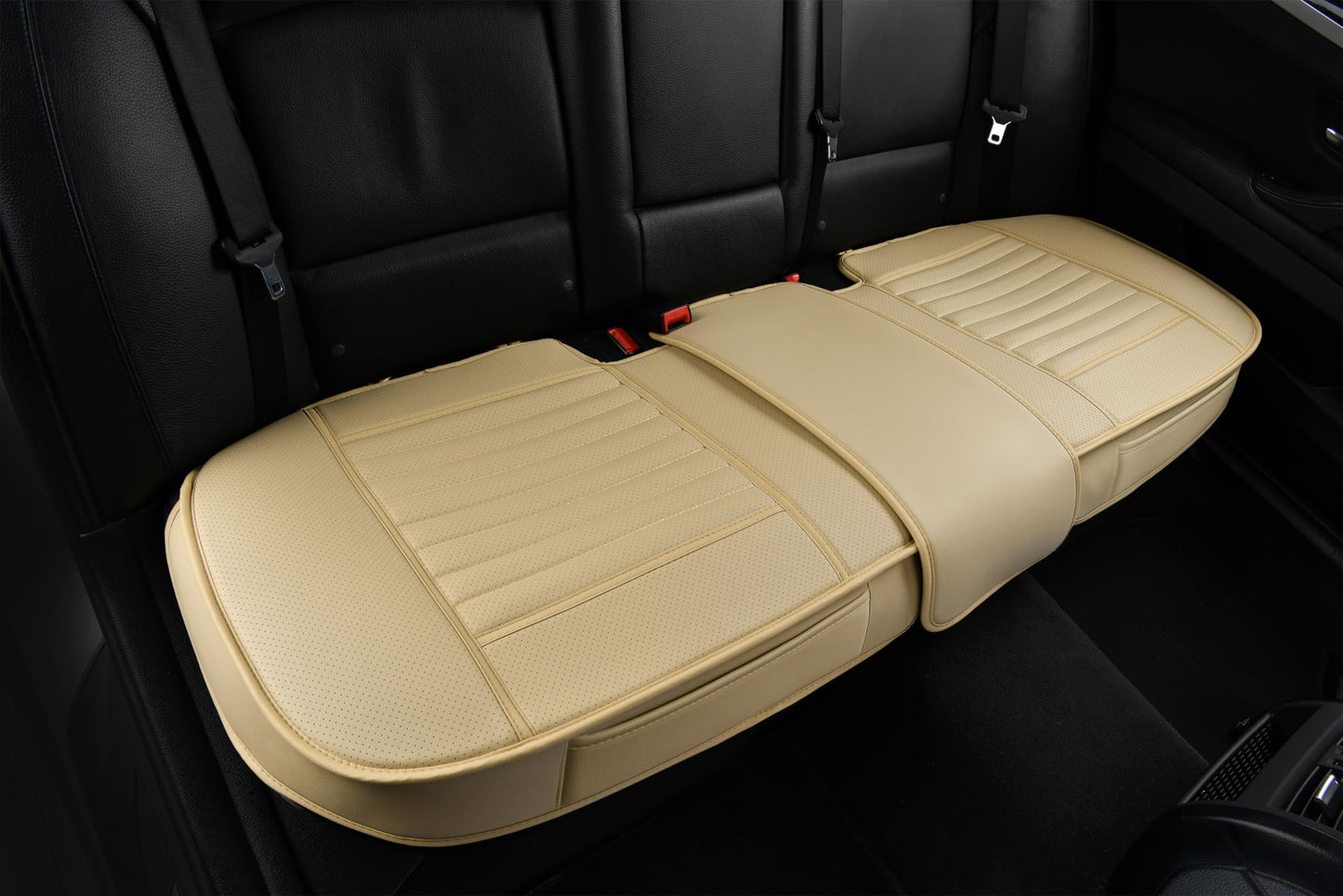 Sunny color Fundas para asiento trasero, cojines para asiento trasero, protector de banco para auto con piel de PU transpirable y fondo antideslizante universal para 4 estaciones (Beige, 155 cm x 52