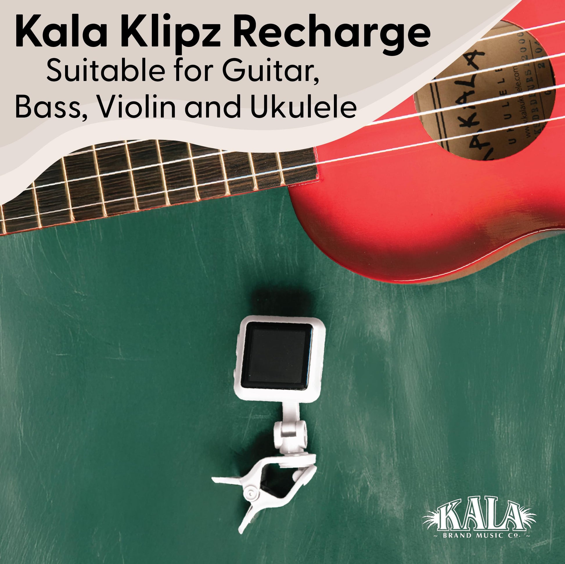 Kala Klipz - Afinador cromático recargable para guitarra, bajo, violín, ukelele, color blanco