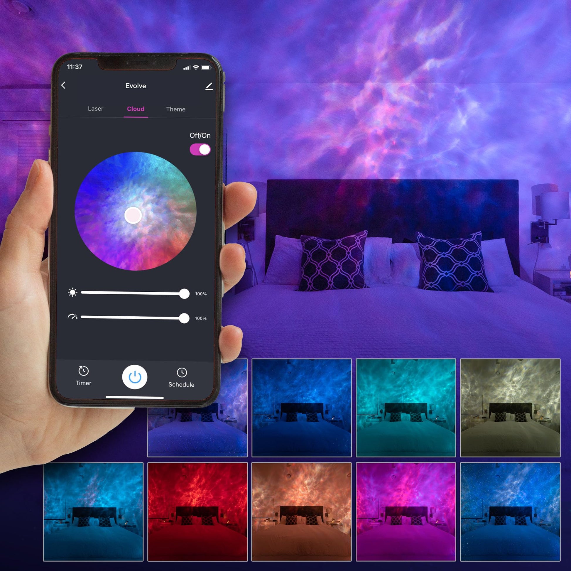 BlissLights Sky Lite Evolve - Proyector LED de galaxia, lámpara de nebulosa (solo nubes, no proyecta estrellas)