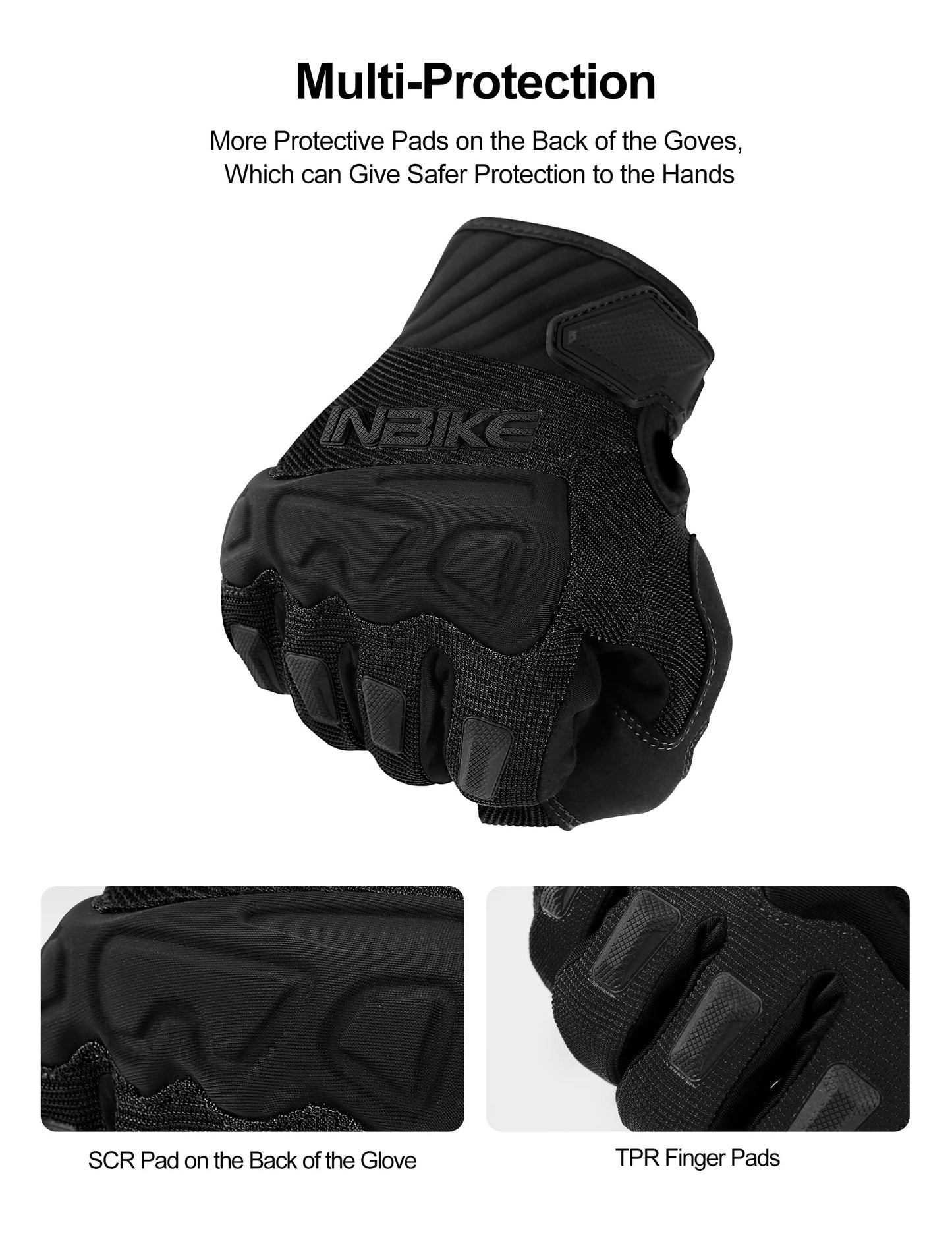 INBIKE - Guantes de bicicleta de montaña para hombre, protectores de nudillos, acolchados para hombre, transpirables, para MTB, motocross, carreras, Dirtbike