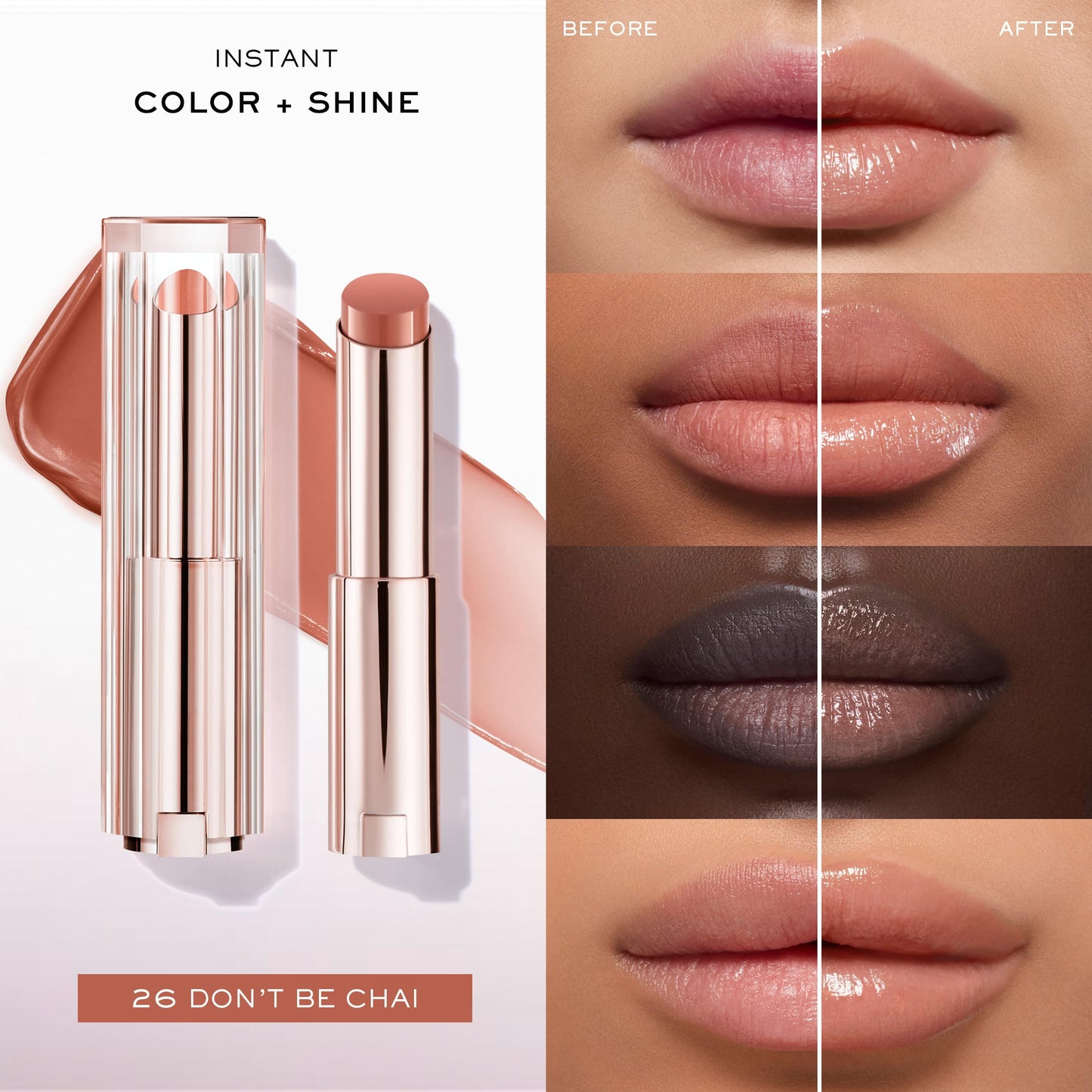 Lancôme Idôle Lip Butterglow, Bálsamo Labial con Color, Cuida, Hidrata e Ilumina con su Textura Ligera, Con 12% Escualano y Ceramidas, 26 Don't Be Chai, 3 g
