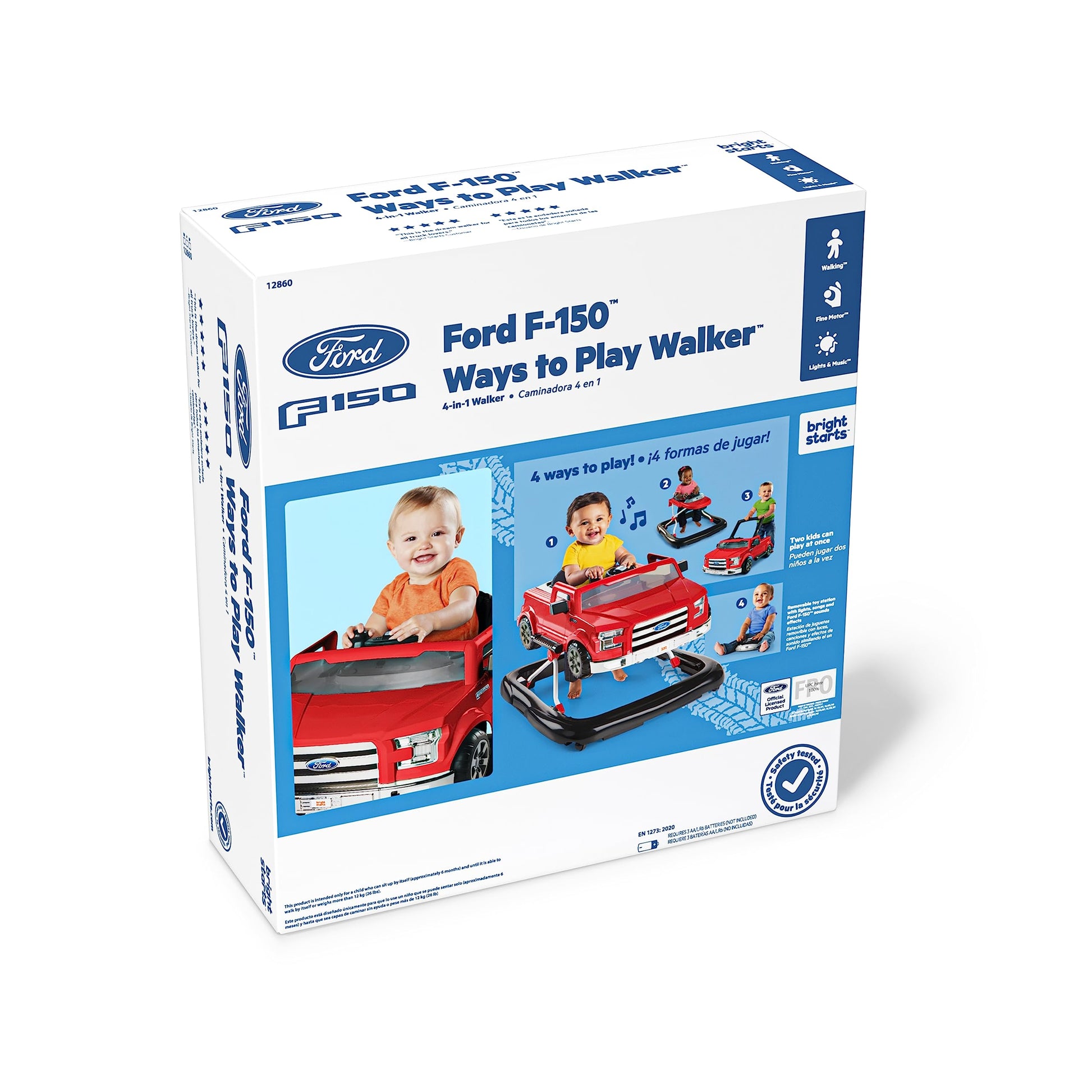 Bright Starts Ford F-150 - Centro de actividades para bebés 4 en 1 con volante interactivo extraíble, juguete de 6 meses en adelante