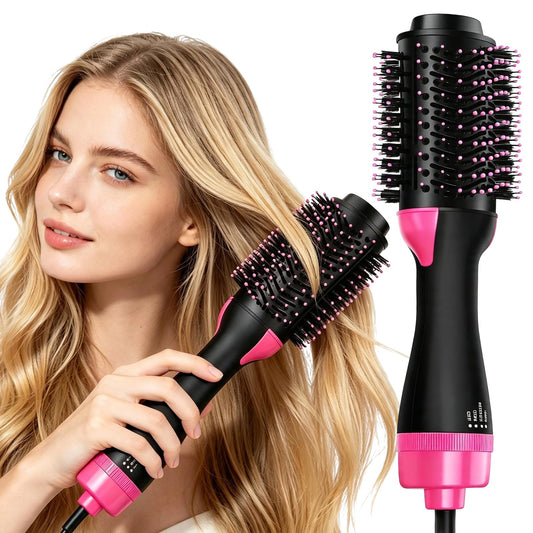 Cepillo Secador de Cabello Eléctrico Portátil 4 en 1 con Iones Negativos y 3 Temperaturas Ajustables para Todo Tipo de Cabello