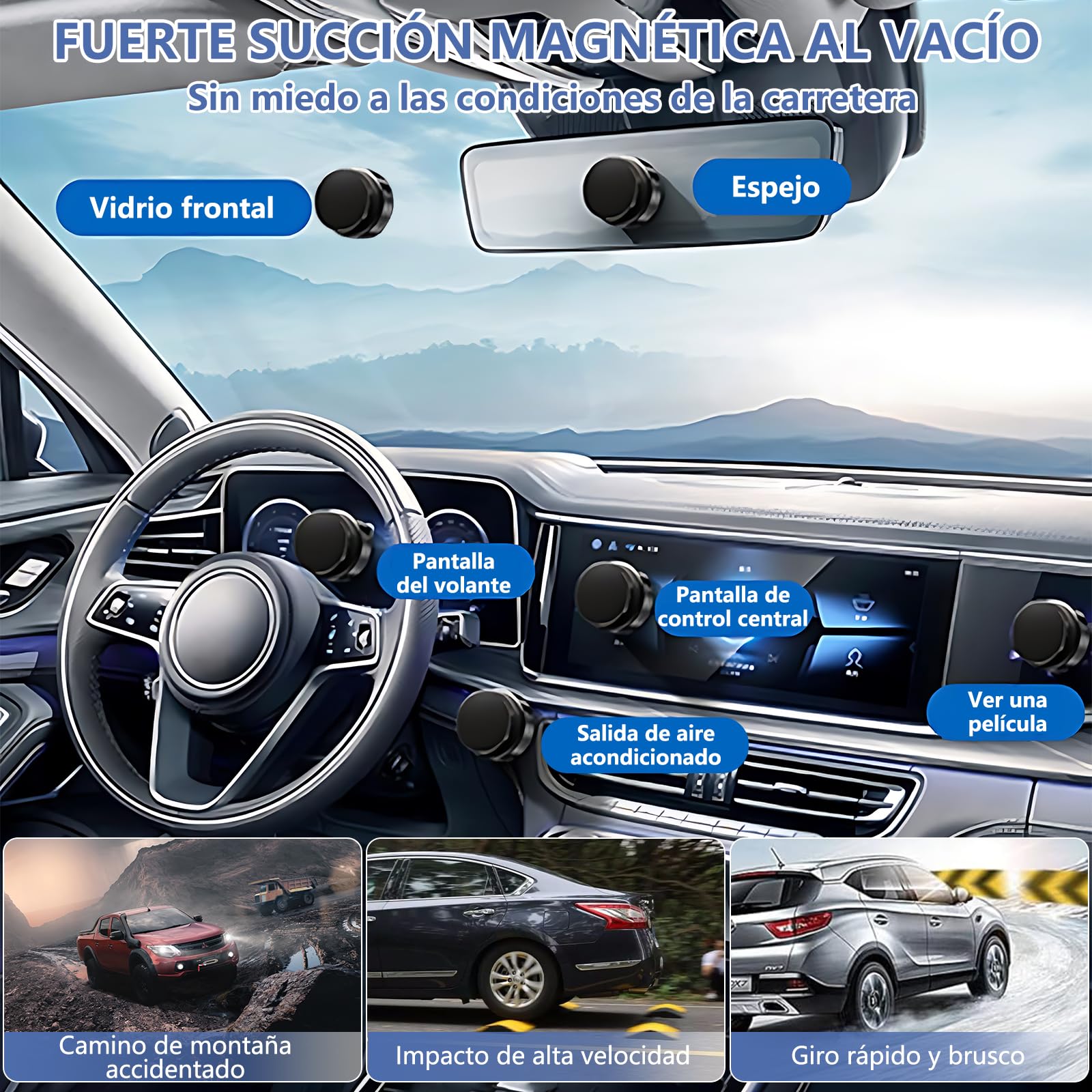 Soporte Celular Automóvil Magnético，sujetador de celular para auto giratorio de 360°，Con anillo magnético y ventosa，Compatible con todos los teléfonos móviles，Adecuado para parabrisas/salpicaderos